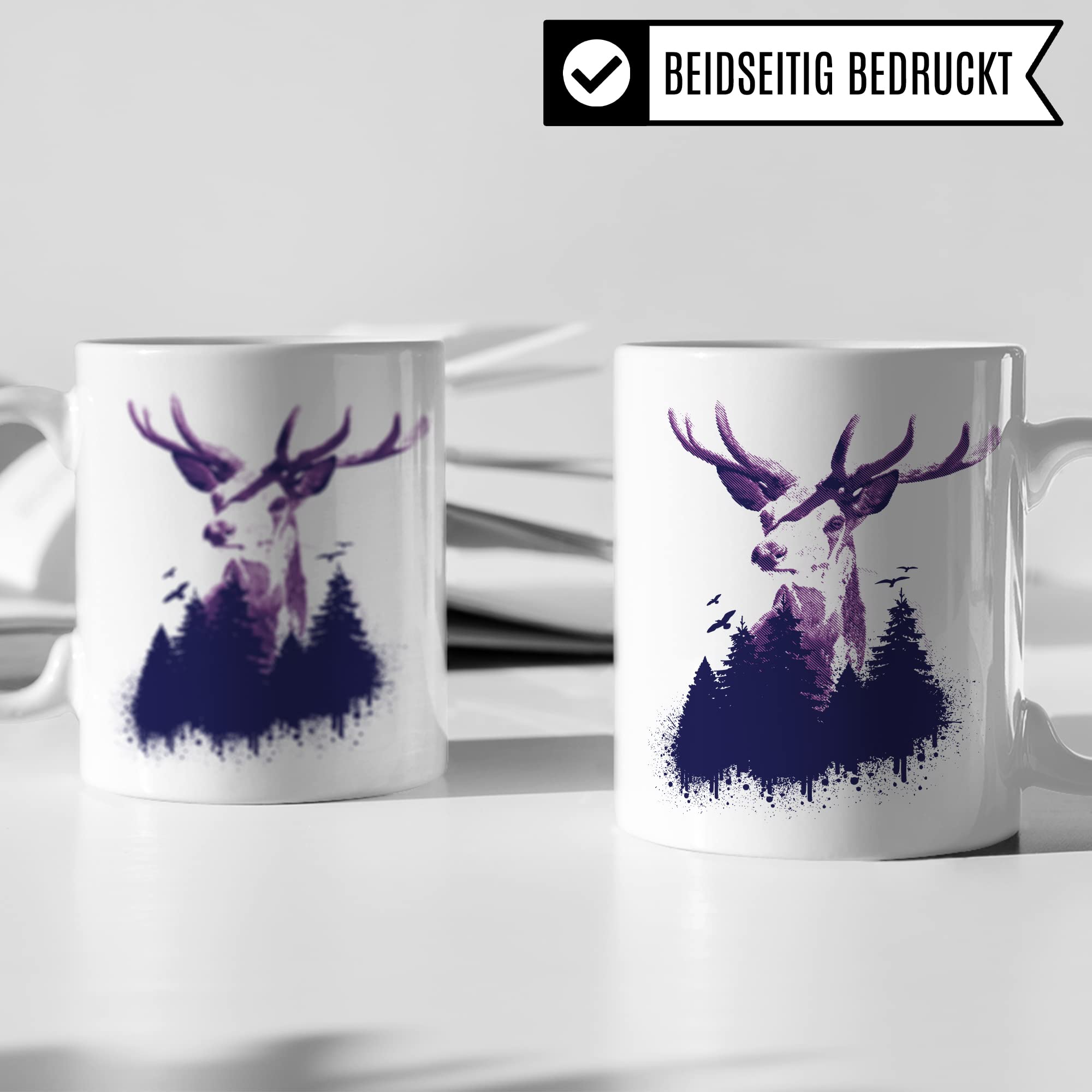 Hirsch-Motiv, hochwertiges Design Tasse Geschenk Hirsch-fans, Fuchs-Tasse Motiv, Geschenk Kollegen, Fuchs Büro-Tasse Wald-Motiv Jäger Jagd Hirschliebhaber Naturliebhaber Kaffee-Becher