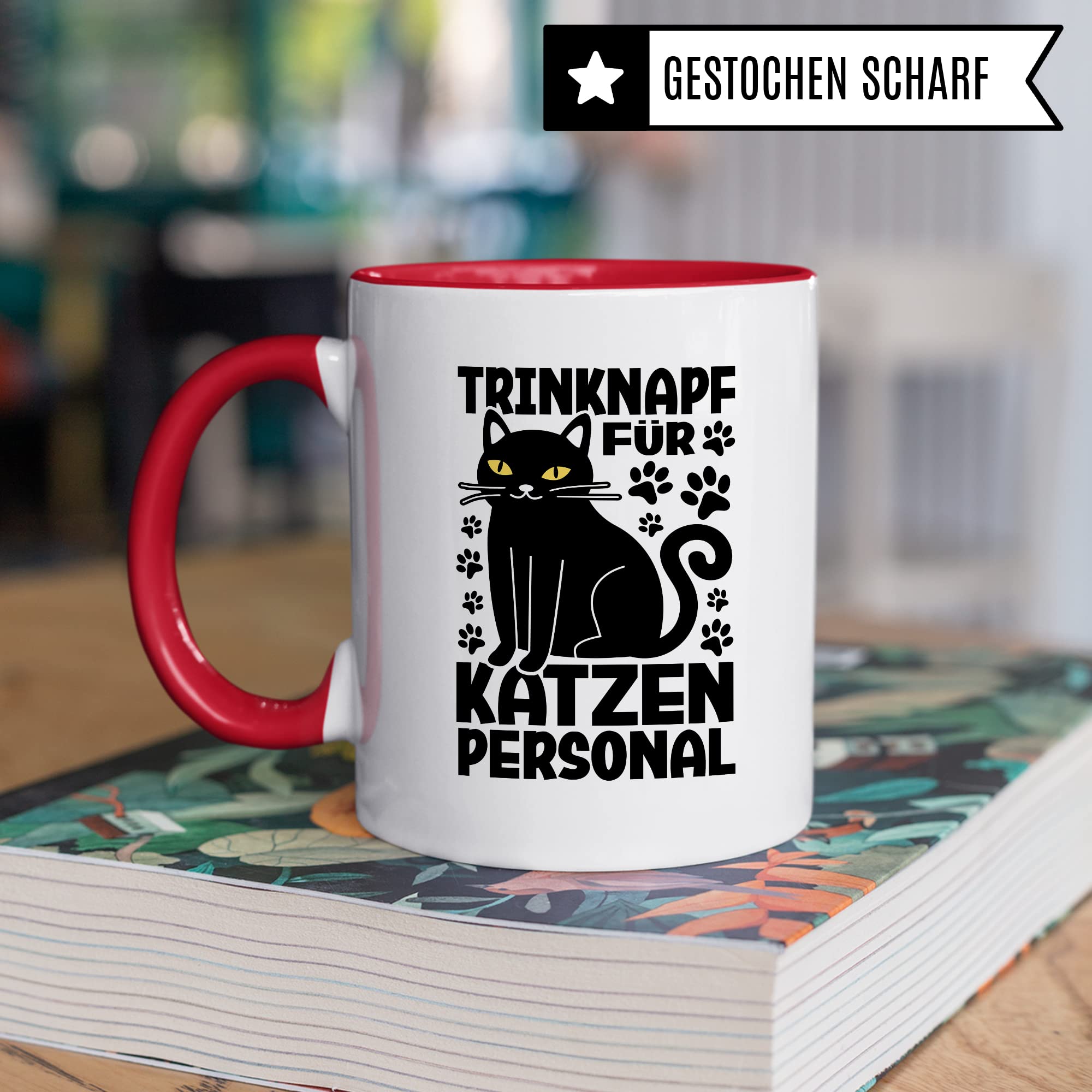 Katzen Tasse Kaffeetasse Humor Kaffee-Becher mit Spruch Katze Witz Katzenmama Trinknapf für Katzenpersonal Trinknapf Geschenk Geschenkidee für Katzenliebhaber Katzentasse Tasse fürs Büro