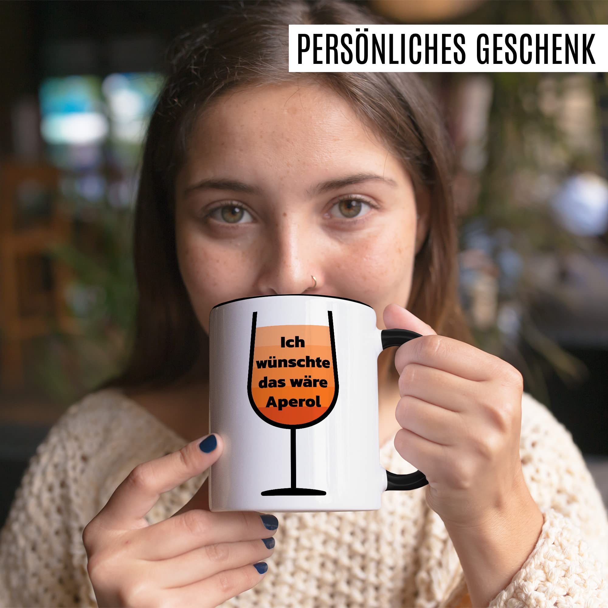 Aperol Tasse Sommer Geschenk Kaffeetasse mit lustigen Spruch Pfeil und Frauen Geschenkidee Spritzer Kaffeebecher Teetasse