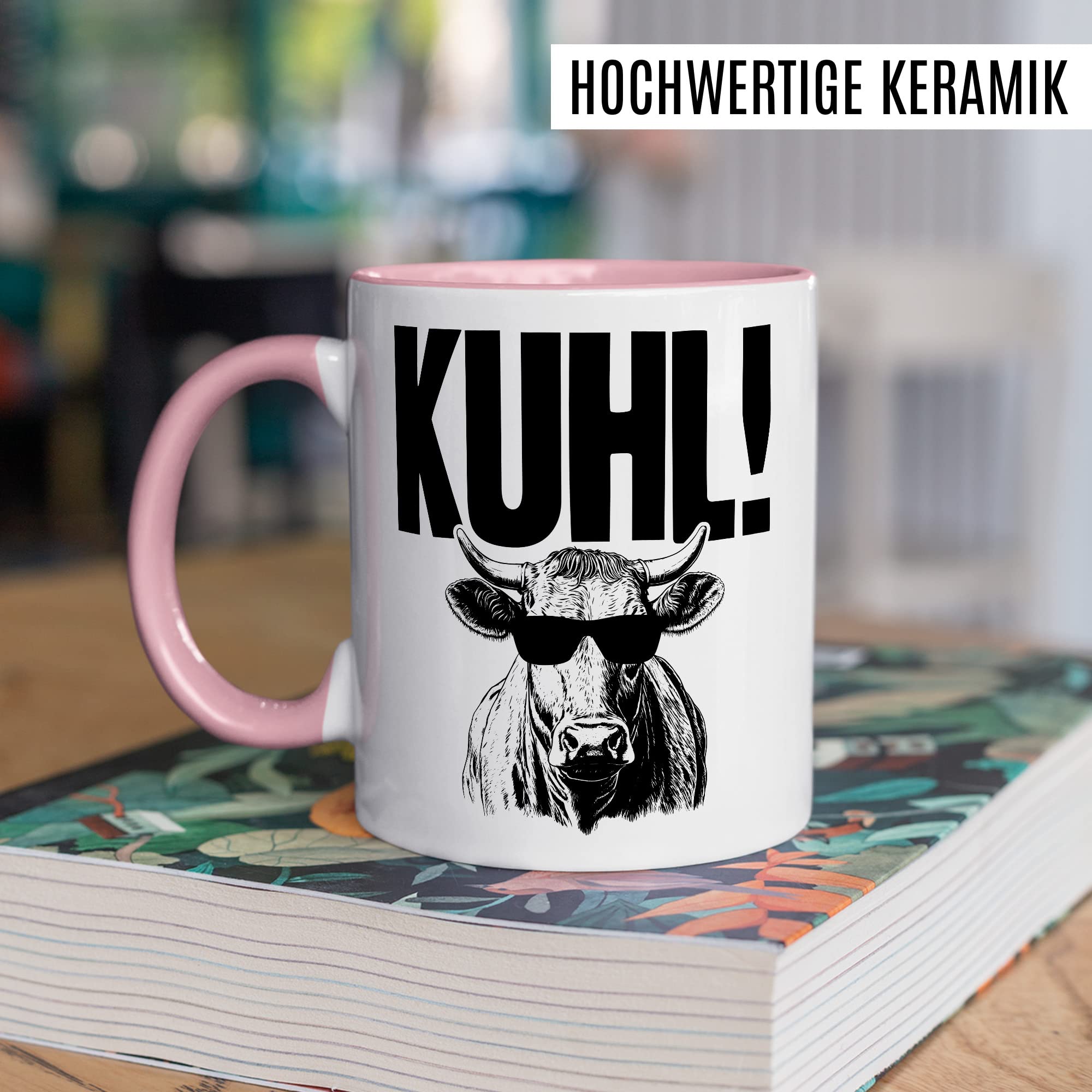 KUHL Tasse mit Spruch witzige Kaffeetasse mit Kuh Motiv Humor Geschenk Geschenkidee Kollegen Büro Kaffee-Becher lustig Freundin Kühe Sonnen Brille Cool Wortwitz Schreibfehler