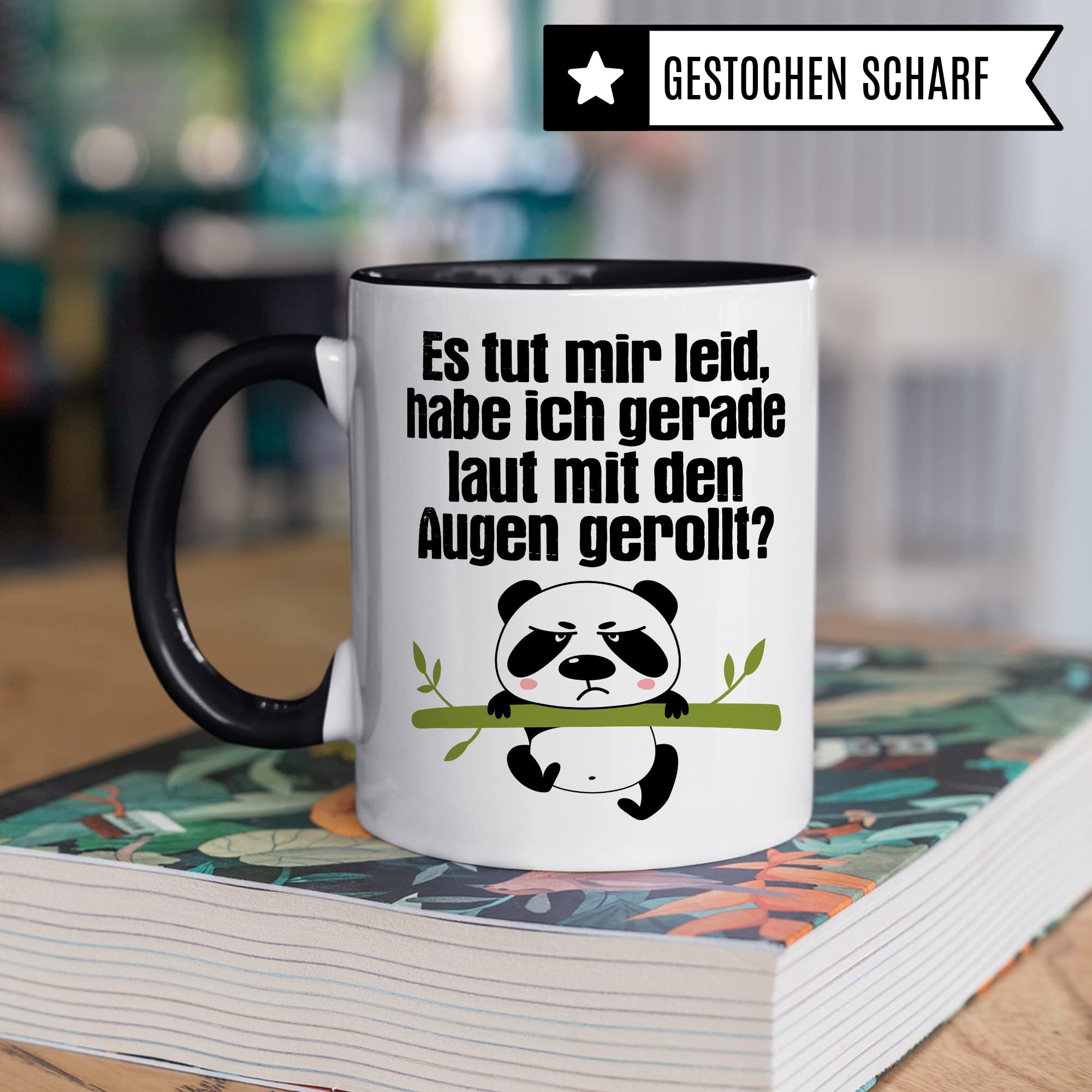 Tasse witzig Lustig Kaffeetasse Tasse fürs Büro Panda Tasse Augen rollen Spruch Kaffee-Becher Tassen Sprüche Witz Cool Kollegin Geschenk Geschenkidee
