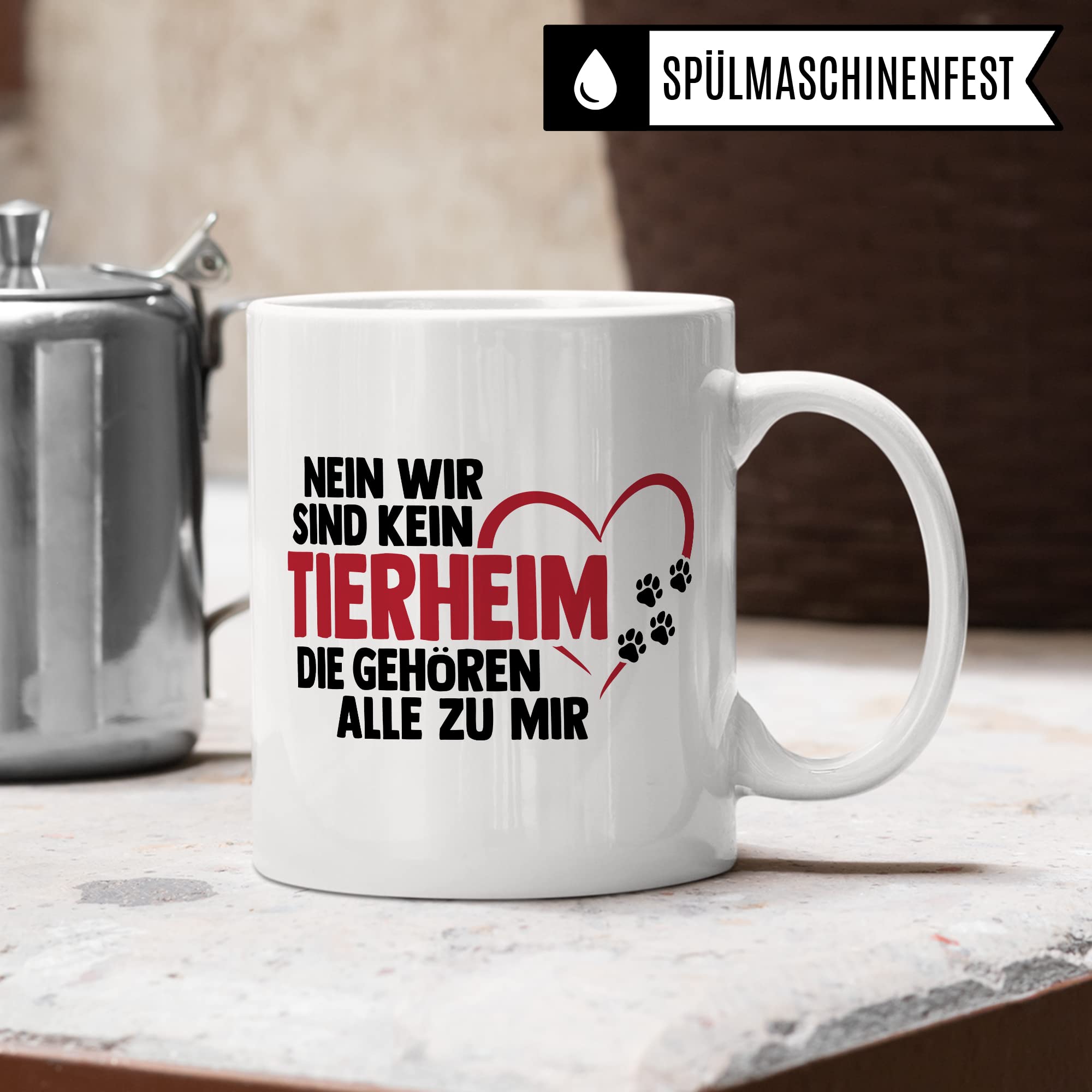 Hunde Tasse lustig Hundebesitzer Kaffee-Becher Kaffeetasse Tierheim Spruch Humor Witz Geschenk-Idee Haustier Teetasse Die gehören alle zu mir Hund (Weiß/Weiß)