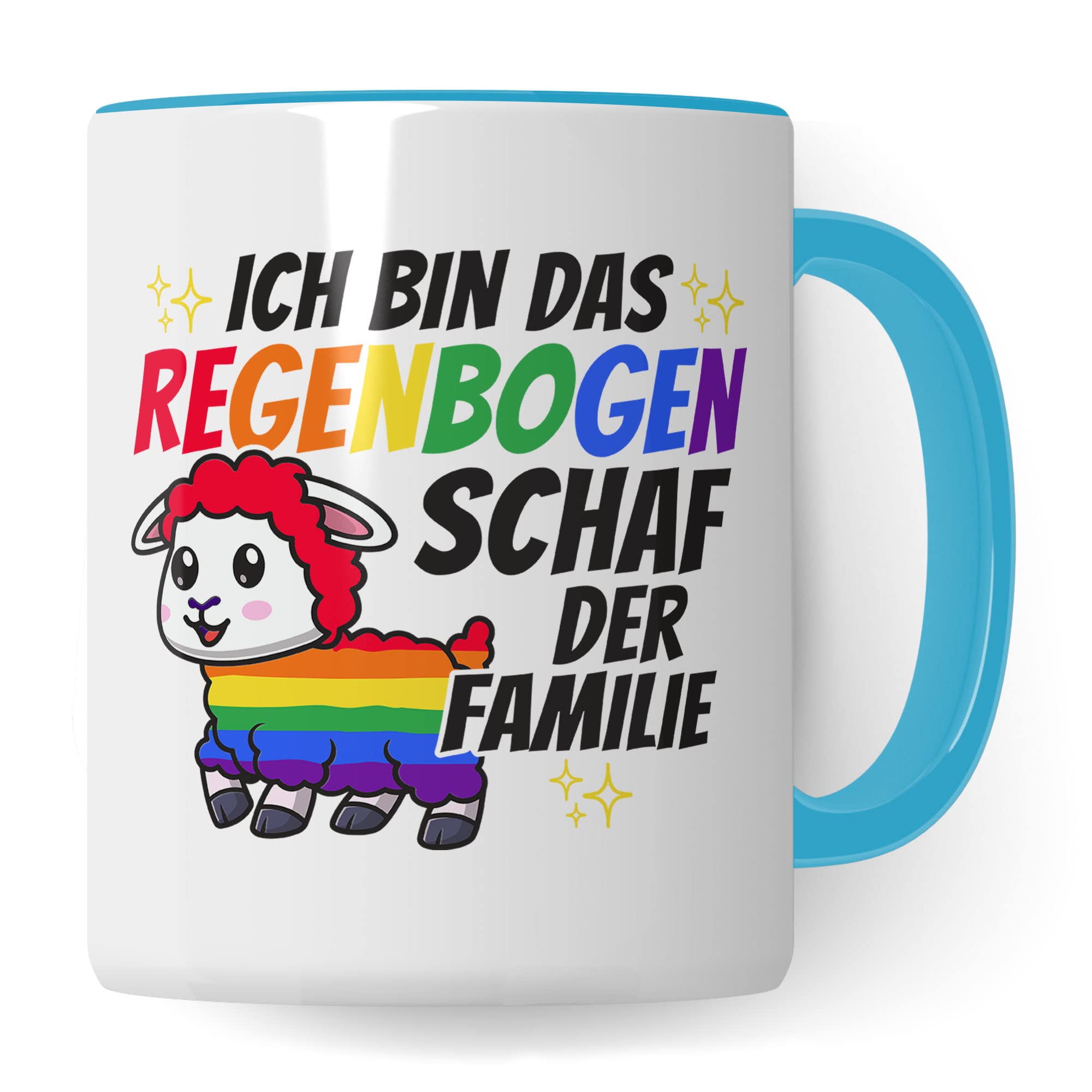 LGBTQI+ Tasse, Ich bin das Regenbogen Schaf der Familie, Gay Pride Geschenk Spruch lustig Motiv Geschenkidee Kaffeetasse outing LGBT queer schwul lesbisch Spruch