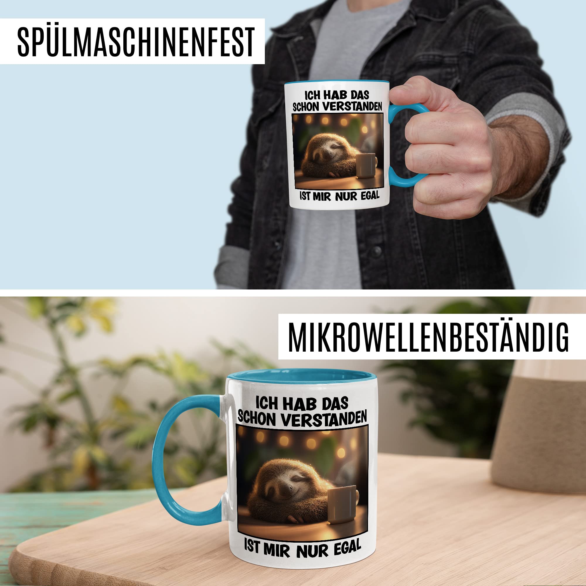 Faultier Tasse Ist mir Egal Geschenk Humor Kaffeetasse mit lustigen Spruch Büro Kaffeebecher Kollegin Geschenkidee Optimisten Teetasse