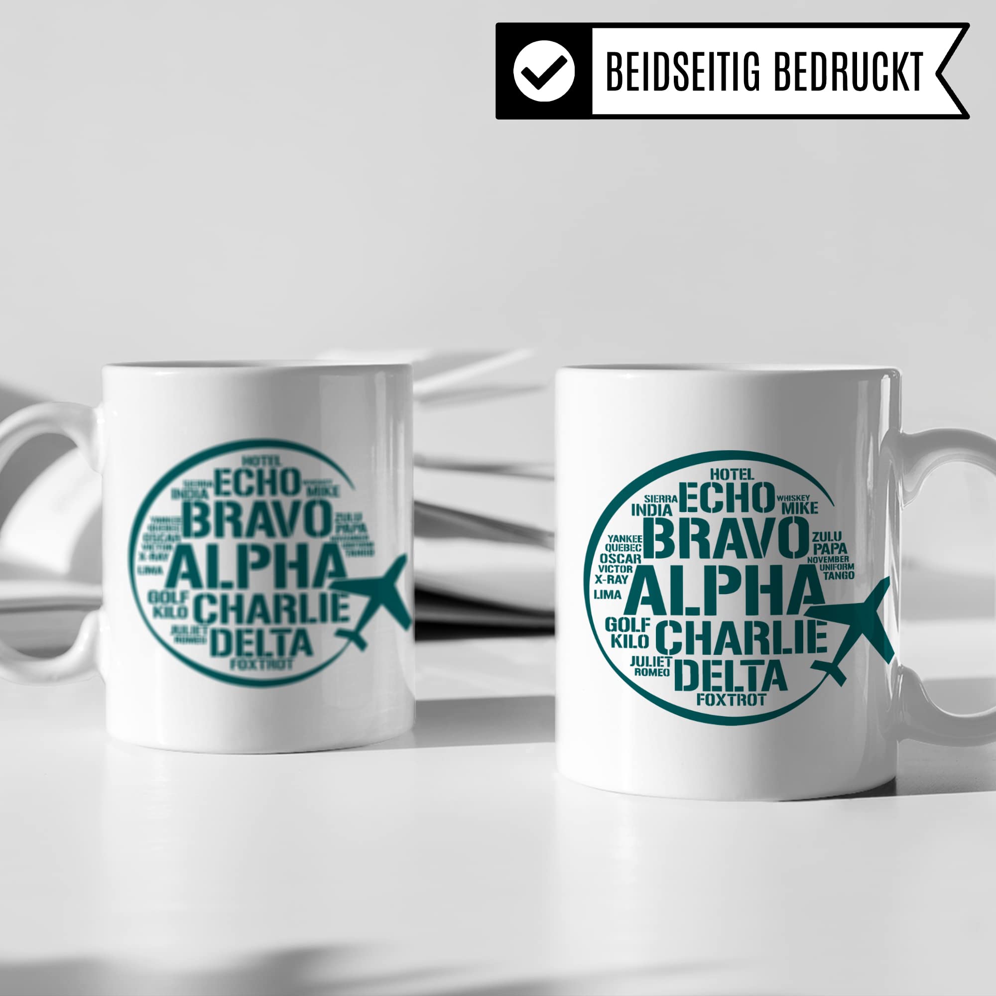 Flieger Tasse, Pilot Geschenk lustig, Piloten Kaffeetasse mit Fliegeralphabet, Fluglotse Geschenkidee, Flugzeug Kaffeebecher, Militäralphabet Teetasse, Nato Alphabet