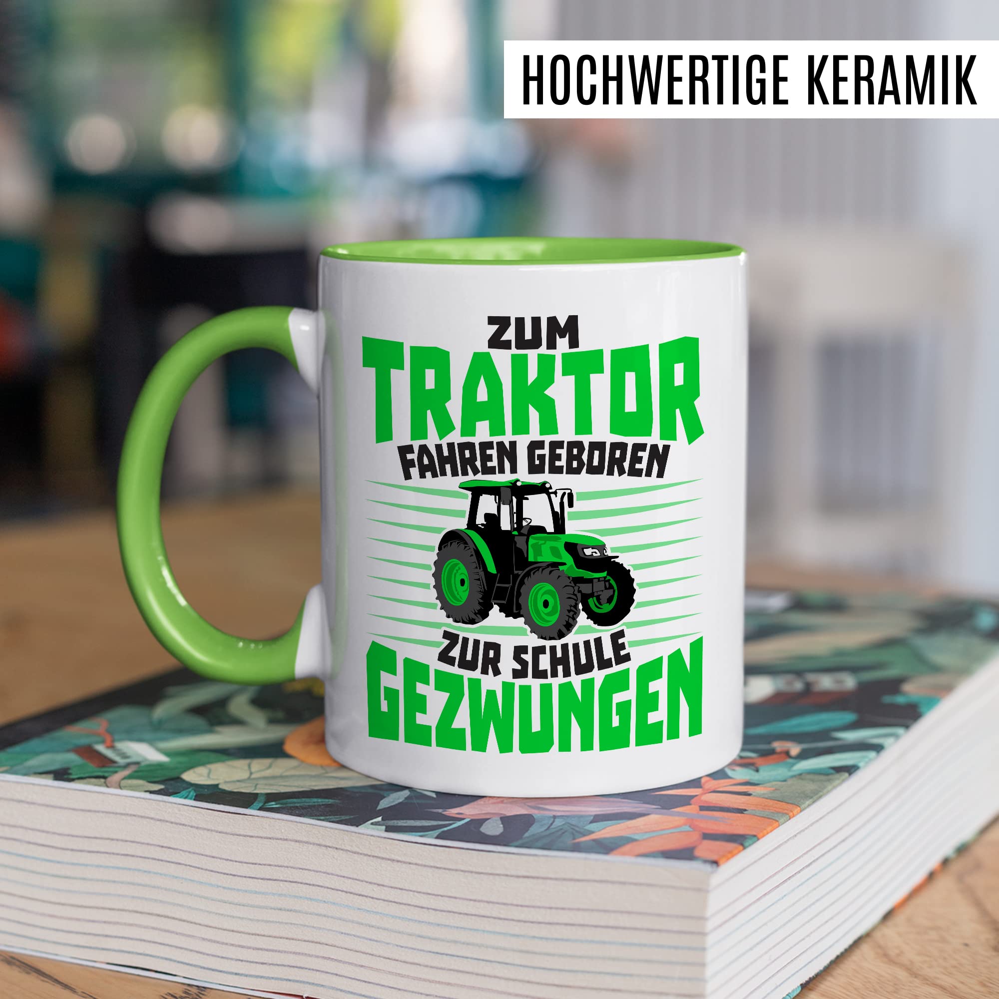 Tasse Bauer Geschenk, Zum Traktor fahren geboren - Zur Schule gezwungen Geschenkidee Landwirt Kaffeetasse mit Spruch lustig Kaffee-Becher Witztasse Teetasse