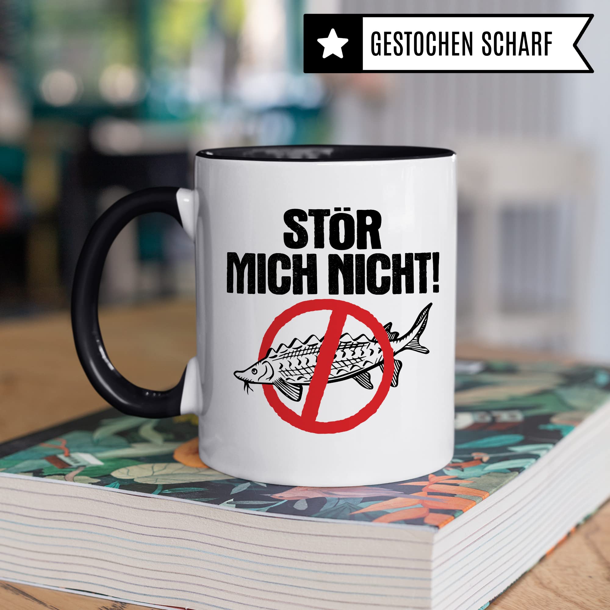 Tasse Angler Geschenk, Stör mich nicht! Geschenkidee Fischer Fisch-Liebhaber Kaffeetasse mit Spruch lustig Kaffee-Becher Wortwitz Fischart Stör Teetasse