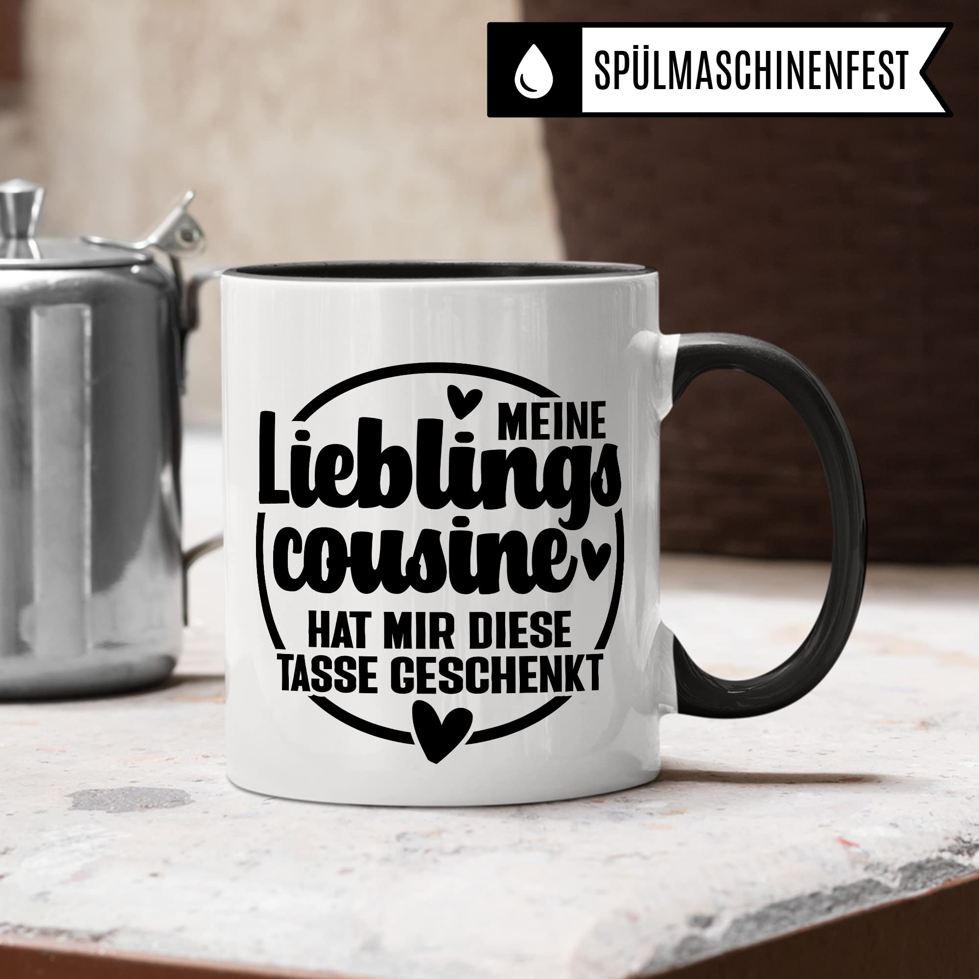 Cousin Tasse Geschenk, Mein Lieblingscousin hat mir diese Tasse geschenkt Kaffee-Becher Geschenkidee Kaffeetasse mit Spruch lustig Teetasse mit Motiv für Cousins Familie