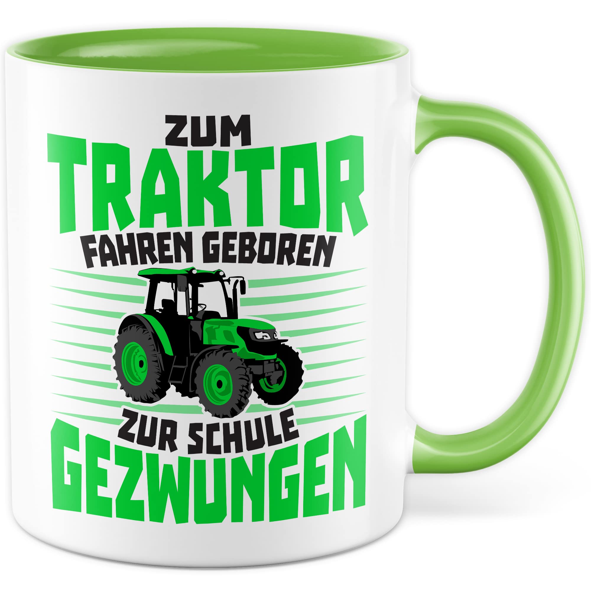 Tasse Bauer Geschenk, Zum Traktor fahren geboren - Zur Schule gezwungen Geschenkidee Landwirt Kaffeetasse mit Spruch lustig Kaffee-Becher Witztasse Teetasse