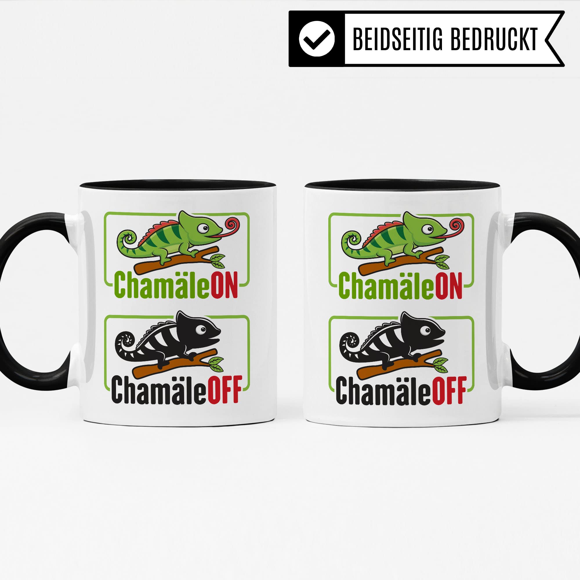 Tasse ChamäleON ChamäleOFF, Lustige Tasse mit Spruch und Tier Motiv, Büro lustig Sarkasmus Comic Witz Tiere Chamäleon Geschenk