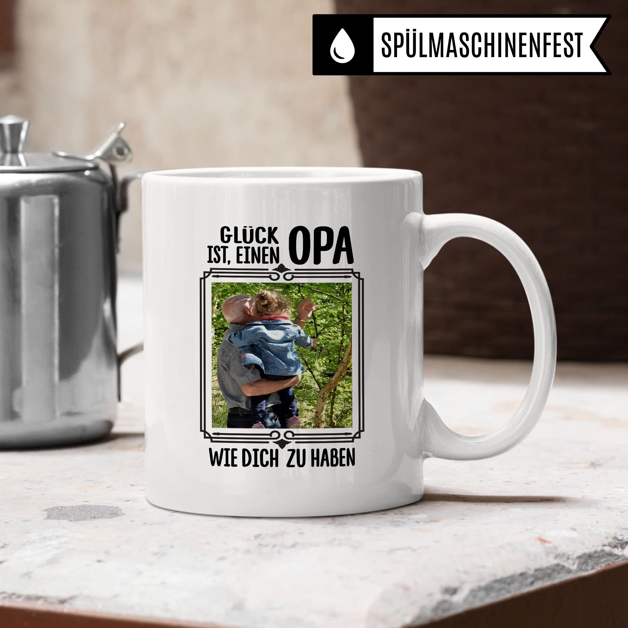 Tasse personalisierbar Opa Geschenk, Glück ist ein Opa wie dich zu haben Geschenkidee Großvater personalisierbar Kaffeetasse mit Spruch Kaffee-Becher Teetasse glücklich