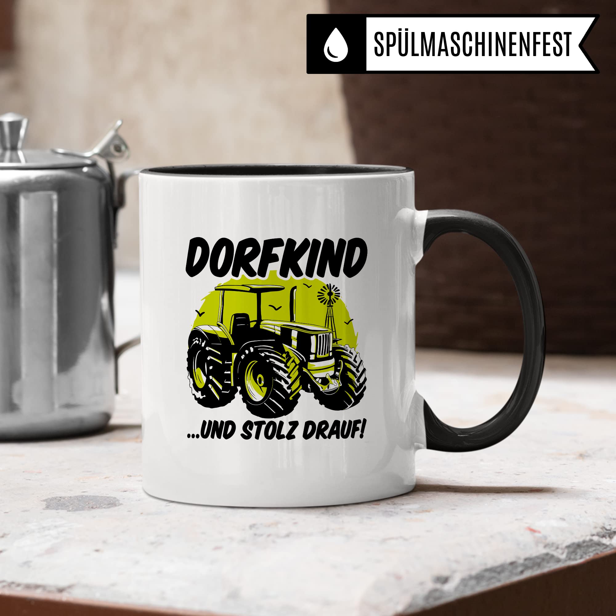 Tasse Dorfkind Geschenk, DORFKIND…UND STOLZ DRAUF Geschenkidee Dorfkinder Kaffeetasse mit Spruch lustig Kaffee-Becher Teetasse ländlich Humor Witztasse