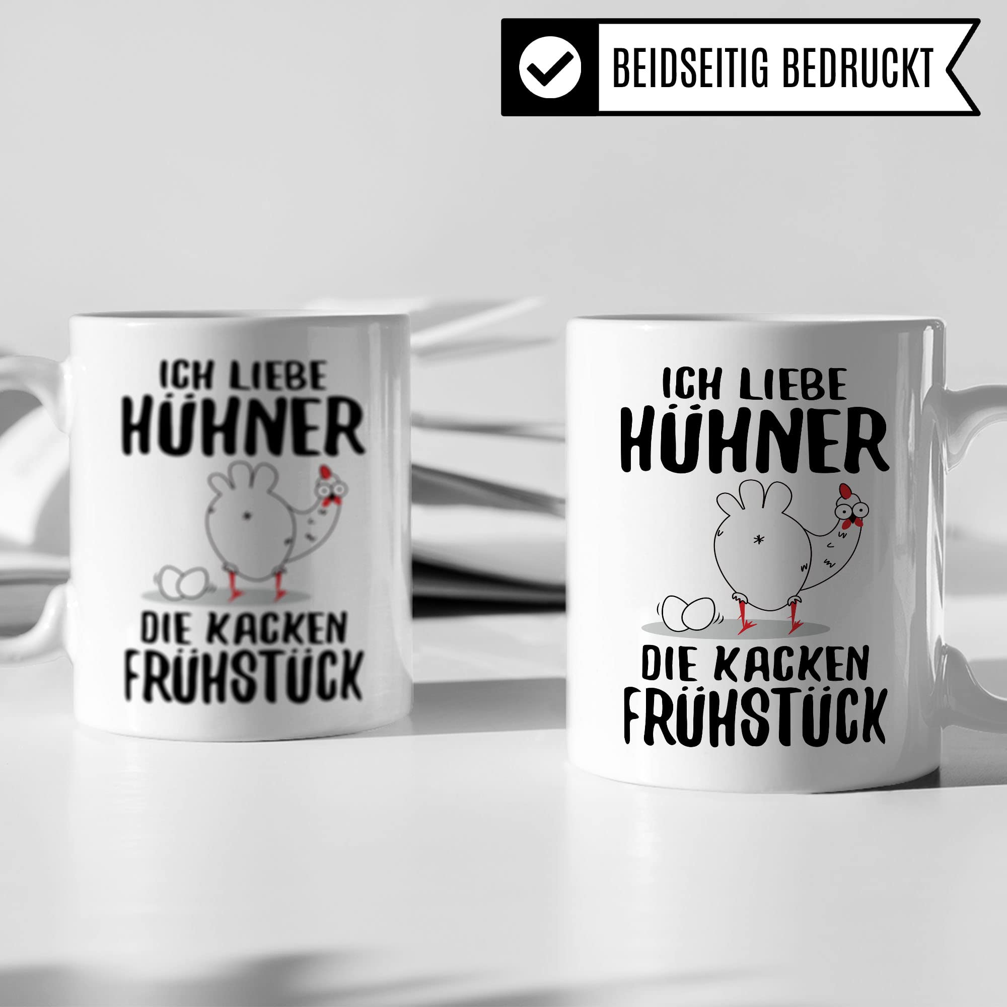 Hühner Tasse, Ich liebe Hühner die kacken Frühstück, lustig Hühnerhalter Geschenk für Landwirt Bauer Hühnerbesitzer, witzige Frühstück-Tasse mit Huhn-Motiv