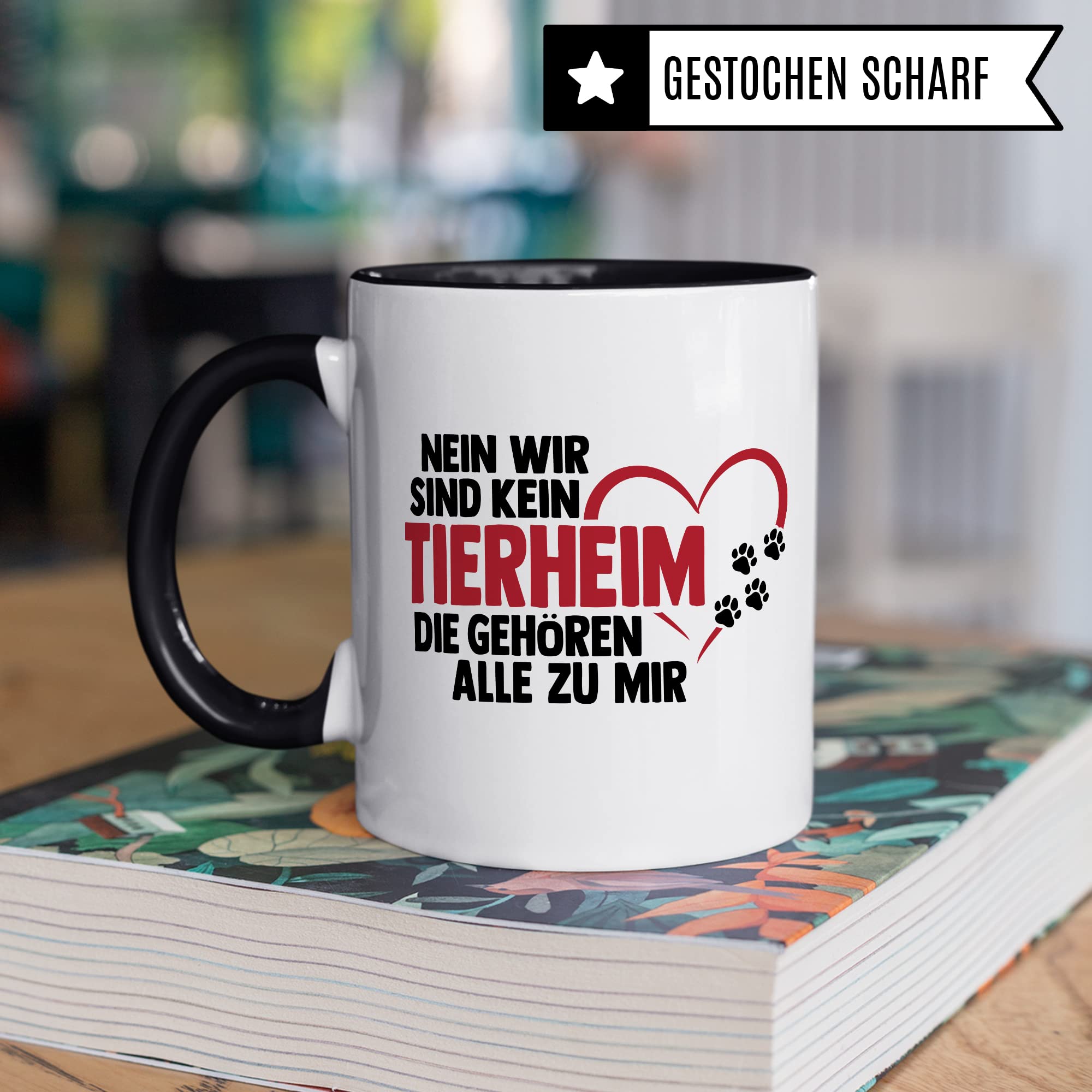 Hunde Tasse lustig Hundebesitzer Kaffee-Becher Kaffeetasse Tierheim Spruch Humor Witz Geschenk-Idee Haustier Teetasse Die gehören alle zu mir Hund (Weiß/Schwarz)