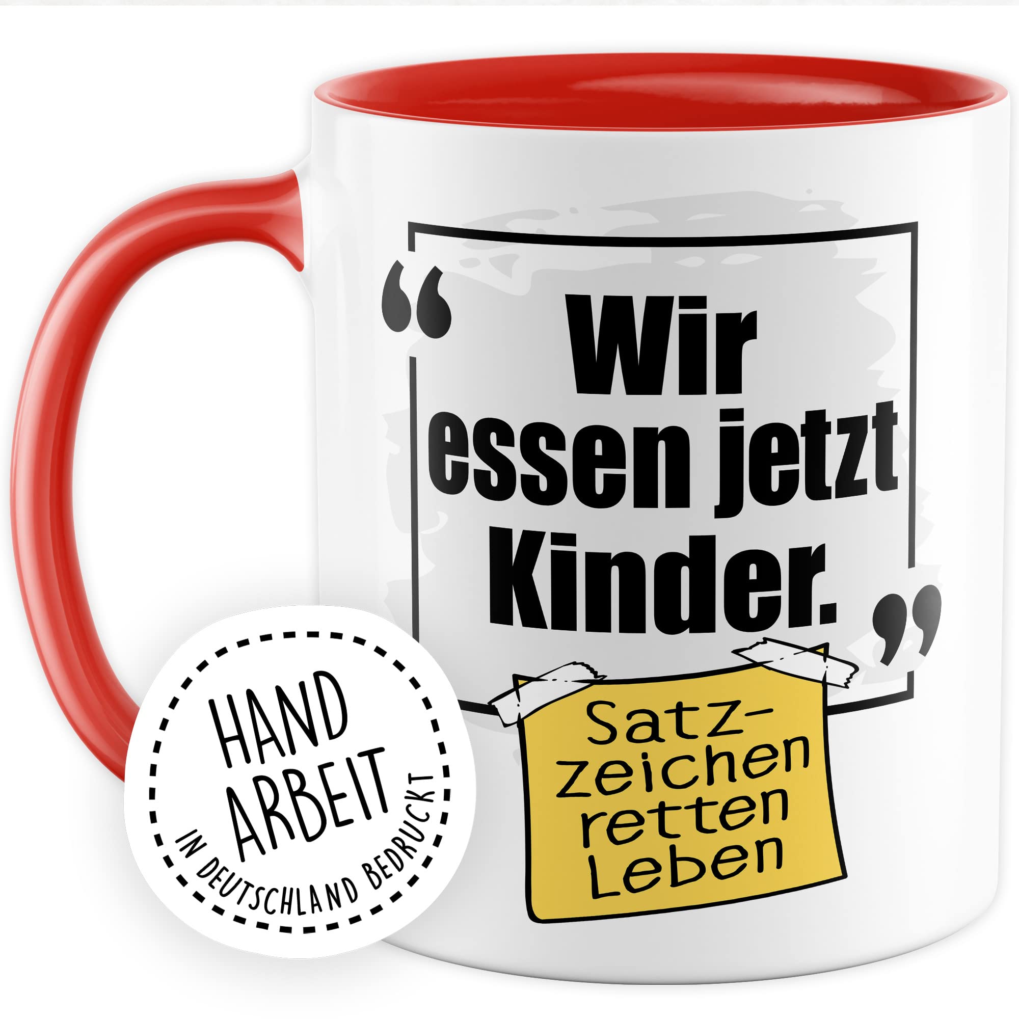 Lustige Tasse mit Spruch Kaffeetasse Grammatik Witz lustig Kaffee-Becher Zeichensetzung rettet Leben wir essen jetzt Kinder Interpunktion Deutsch