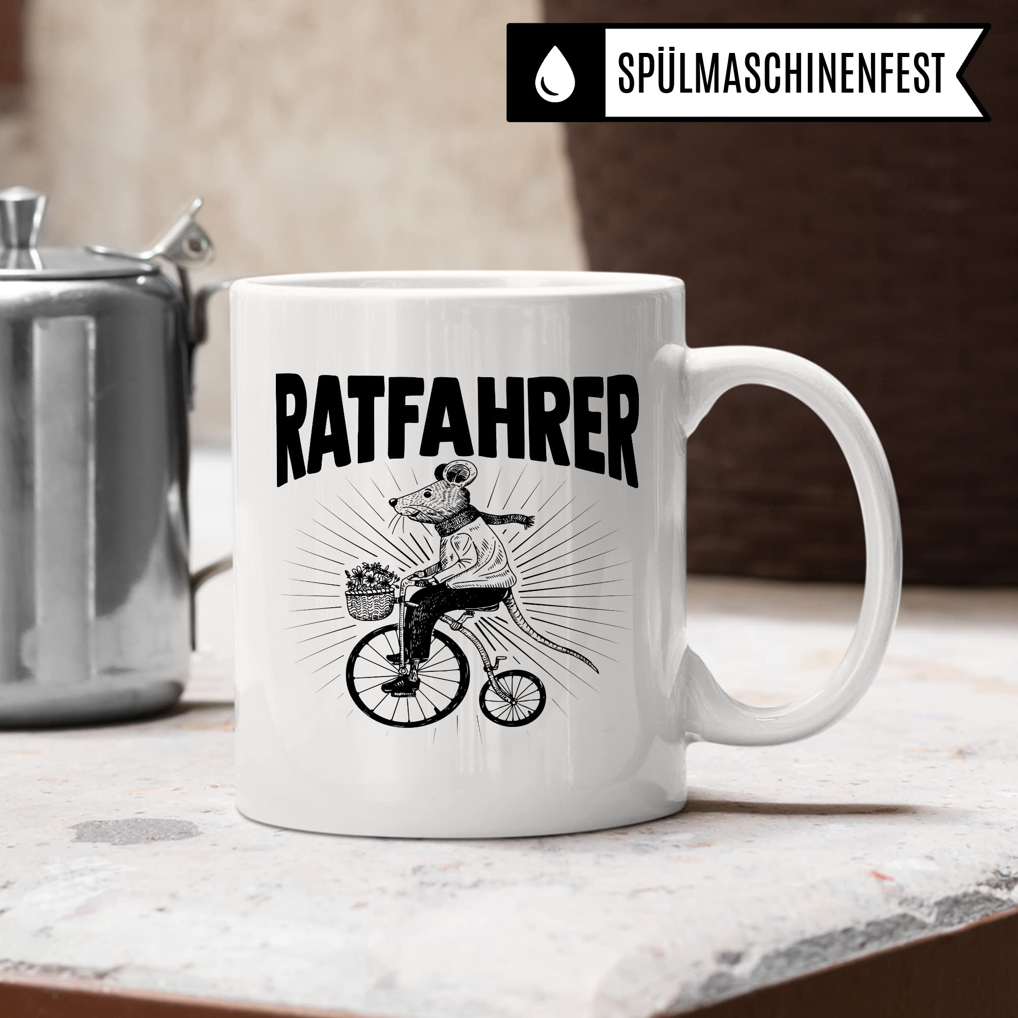 Ratfahrer Tasse Fahrrad Kaffeetasse Ratte Kaffee-becher Fahrradliebe Bike lustig Geschenk Fahrradfahren Geschenkidee Motiv Biker