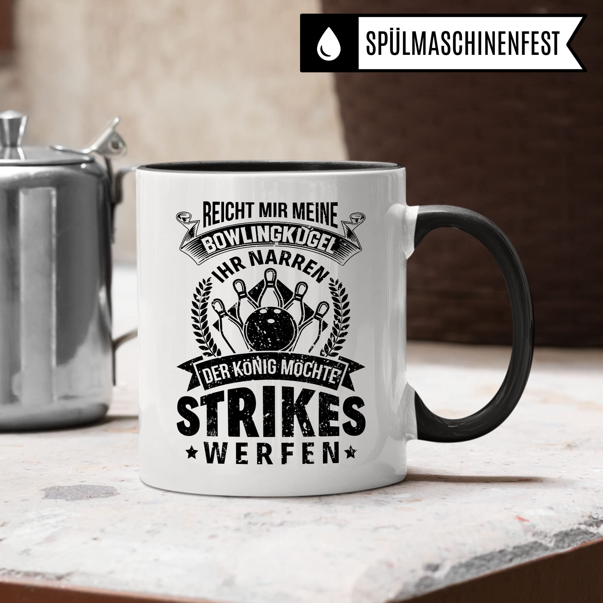 Bowling Tasse Geschenkidee Kaffeetasse Humor Witz Geschenk für Bowler Kaffeebecher Strike Becher