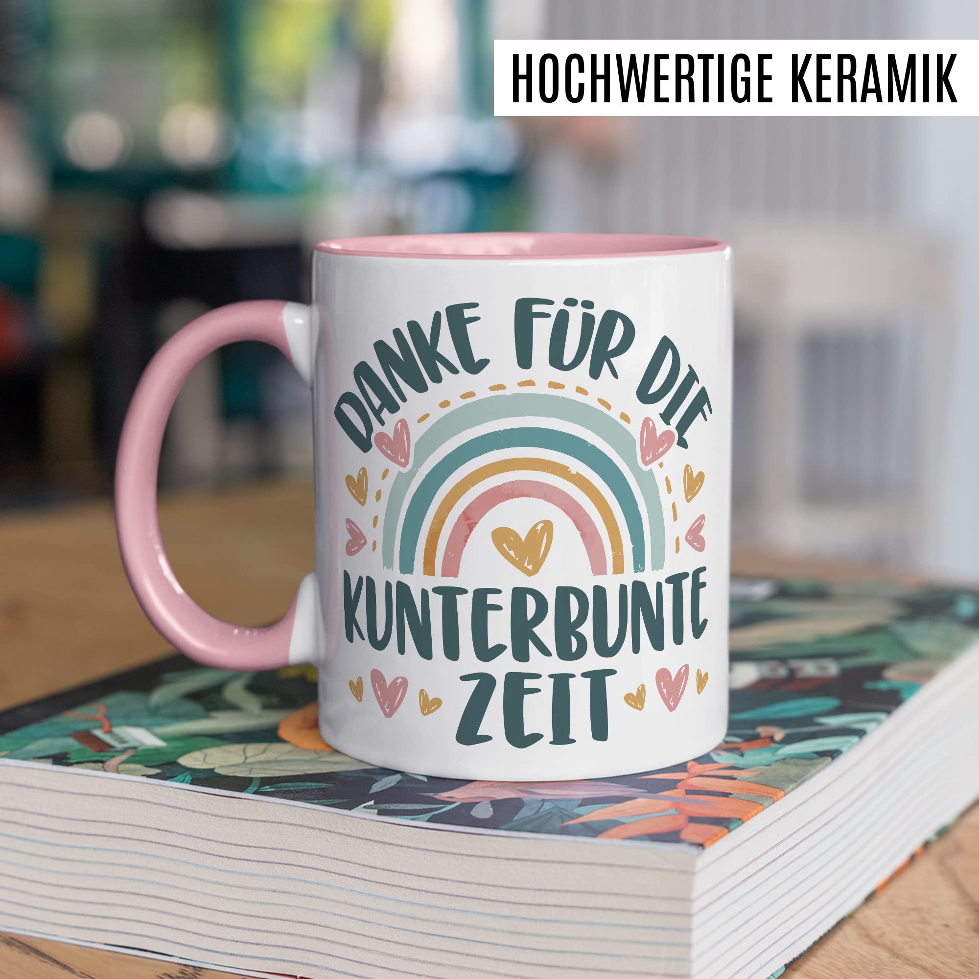 Tasse Dankeschön Erzieher, Danke für die kunterbunte Zeit Geschenk Geschenkidee Kaffeetasse mit Spruch Kaffee-Becher Lieblings-Mensch bedanken Dankesehr Dankbarkeit Erzieherin