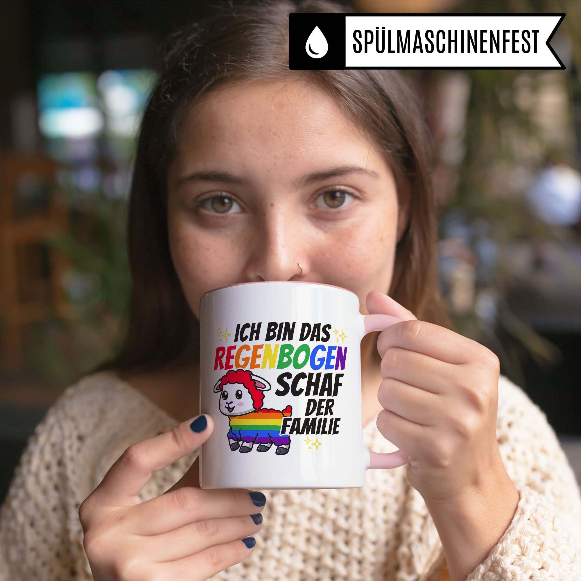 LGBTQI+ Tasse, Ich bin das Regenbogen Schaf der Familie, Gay Pride Geschenk Spruch lustig Motiv Geschenkidee Kaffeetasse outing LGBT queer schwul lesbisch Spruch