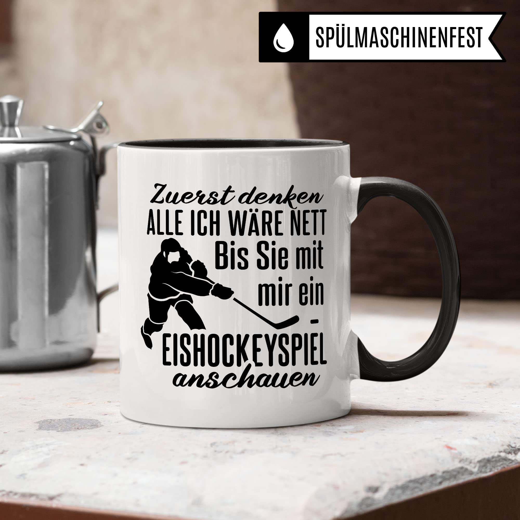 Eishockey Tasse Geschenkidee Kaffeetasse Humor Witz Geschenk für Eishockeyfan Kaffeebecher Eishockeyspiel Becher