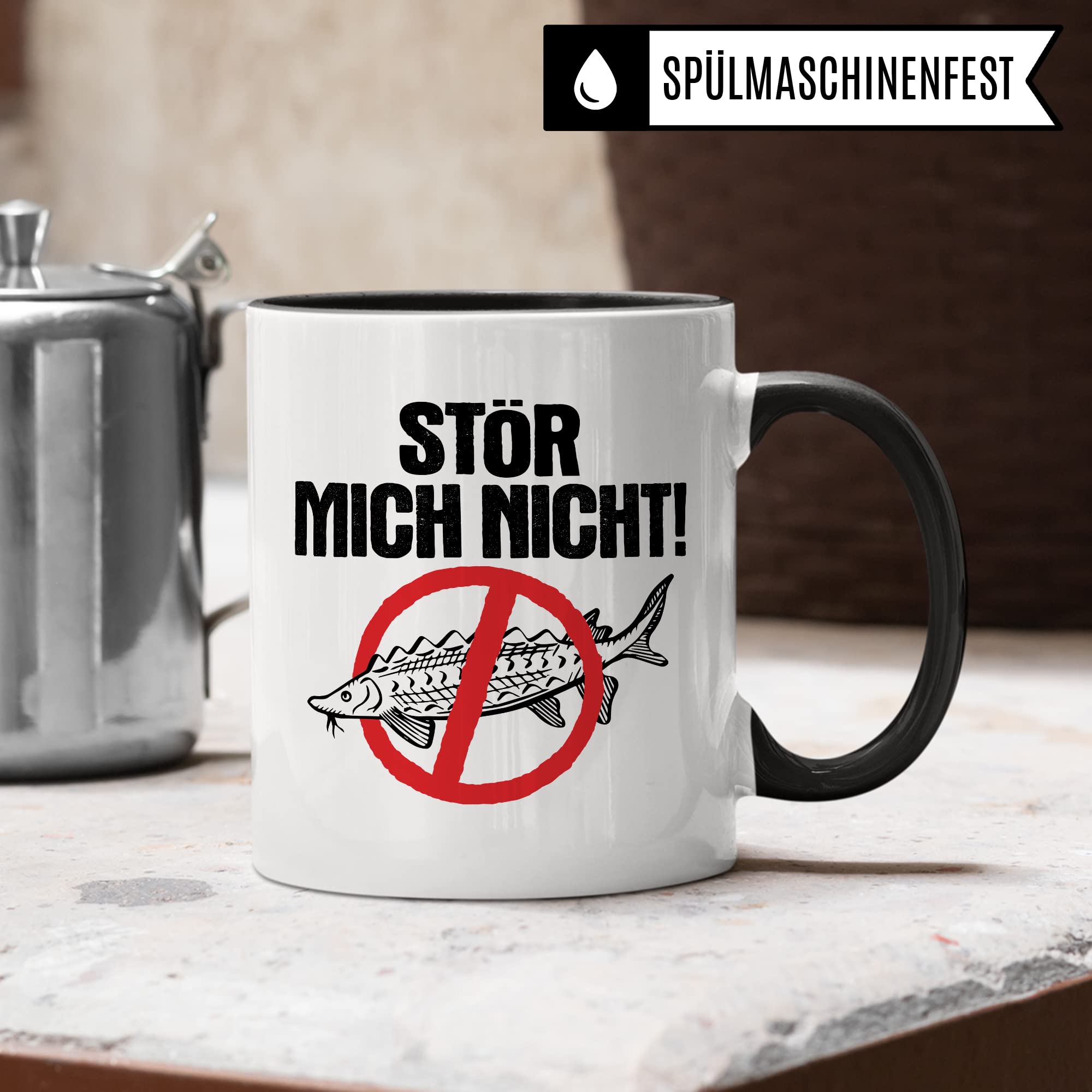 Tasse Angler Geschenk, Stör mich nicht! Geschenkidee Fischer Fisch-Liebhaber Kaffeetasse mit Spruch lustig Kaffee-Becher Wortwitz Fischart Stör Teetasse