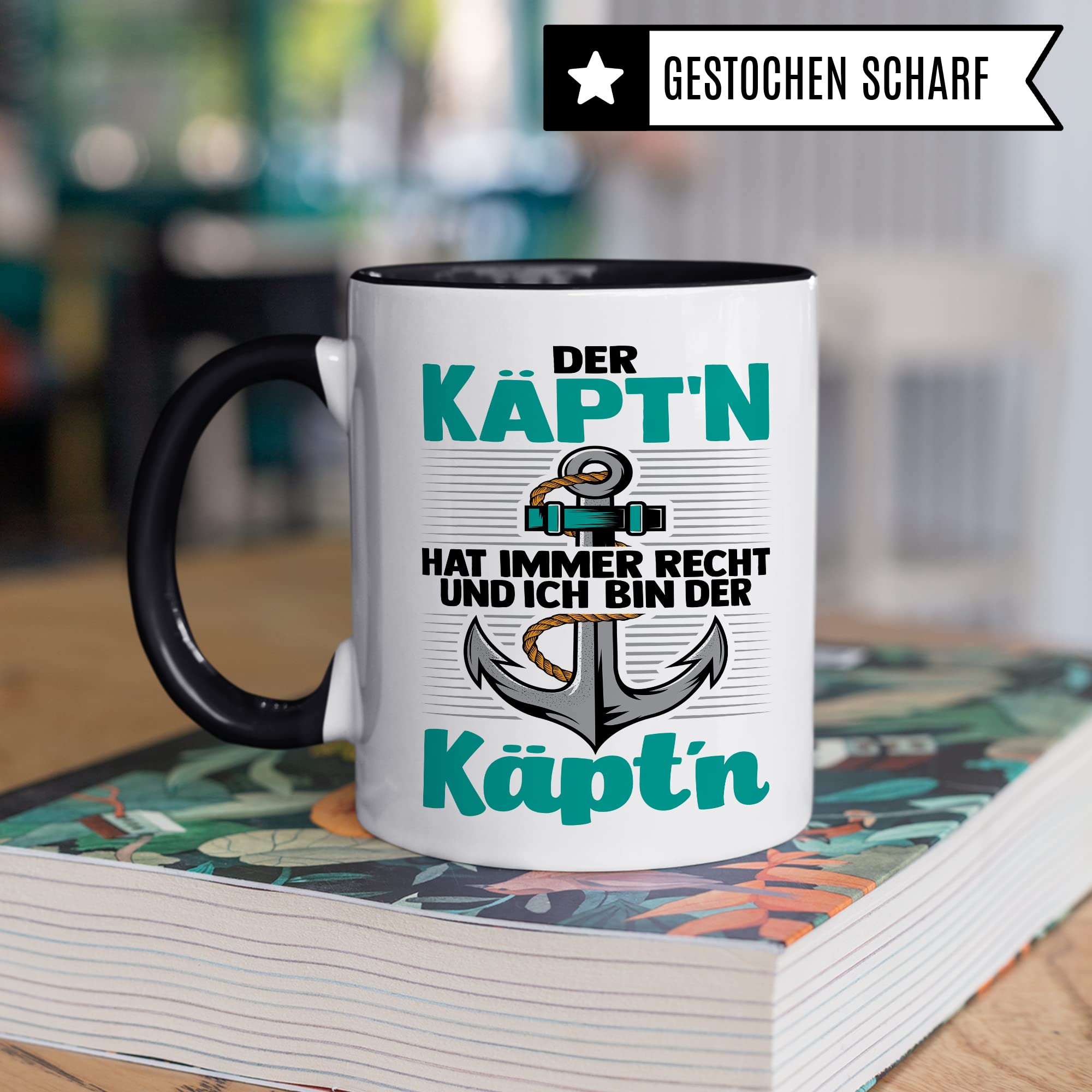 Kapitän Tasse, Der Käpt´n hat immer Recht und ich bin der Käpt´n Geschenk Kaffee-Becher Geschenkidee Bootliebhaber Kaffeetasse Bootbesitzer Tasse mit Spruch lustig Motiv