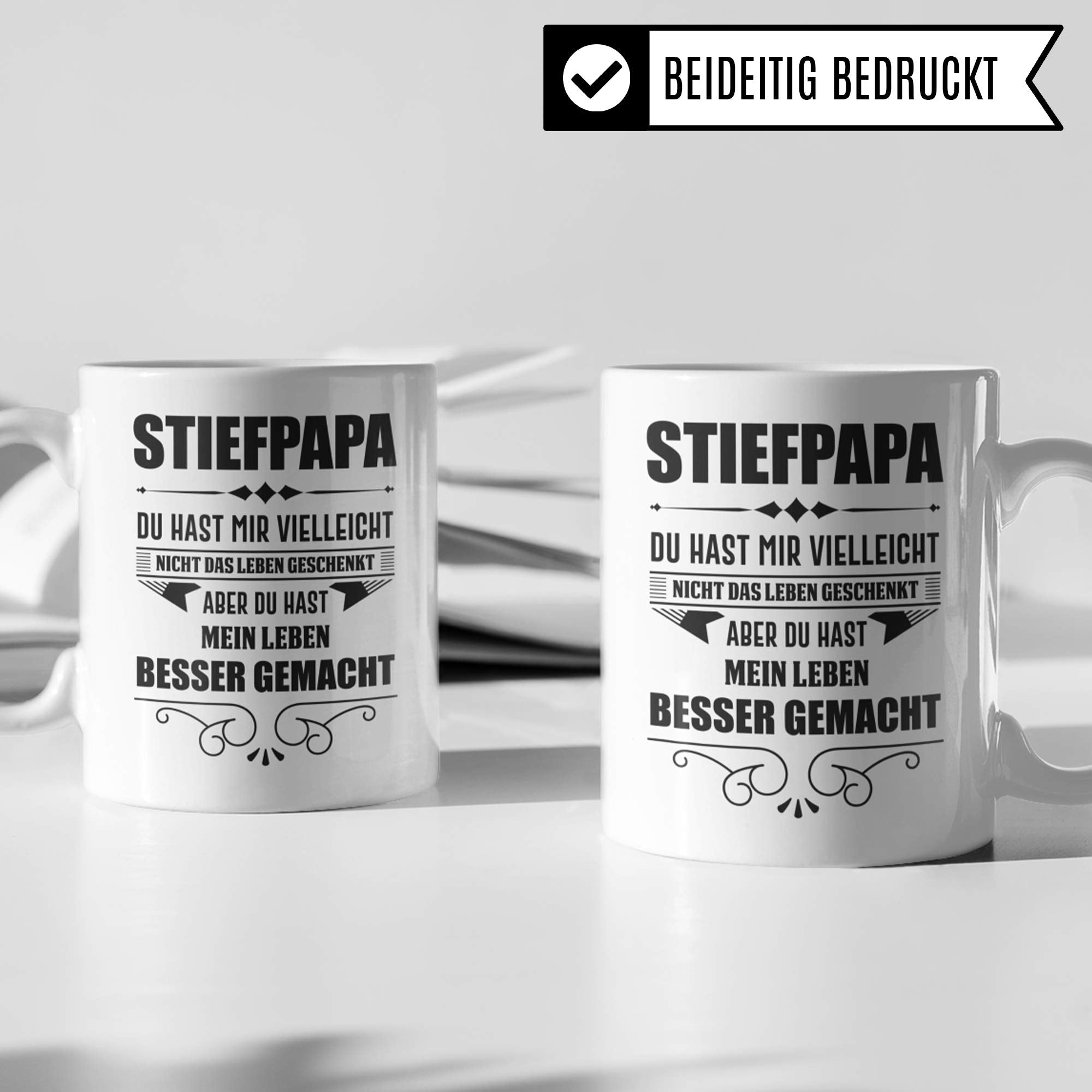 Stiefpapa Tasse, Geschenk für Stiefvater, Bonus Papa Becher Geschenkidee, Kaffeetasse mit Stief Vater Spruch