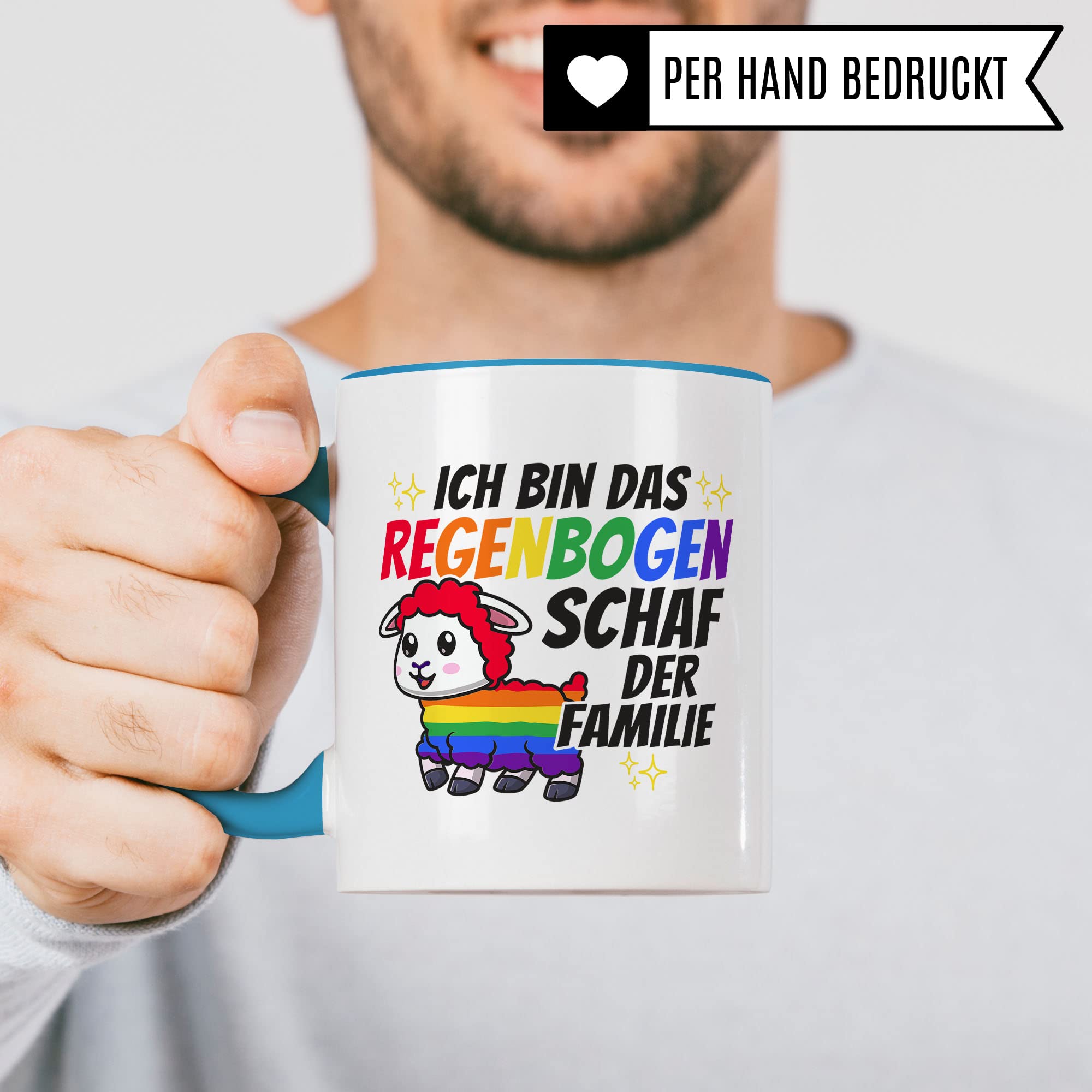 LGBTQI+ Tasse, Ich bin das Regenbogen Schaf der Familie, Gay Pride Geschenk Spruch lustig Motiv Geschenkidee Kaffeetasse outing LGBT queer schwul lesbisch Spruch