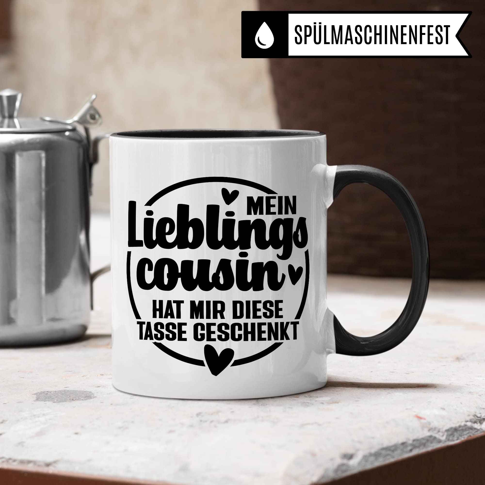 Cousin Tasse Geschenk, Mein Lieblingscousin hat mir diese Tasse geschenkt Kaffee-Becher Geschenkidee Kaffeetasse mit Spruch lustig Teetasse mit Motiv für Cousins Familie