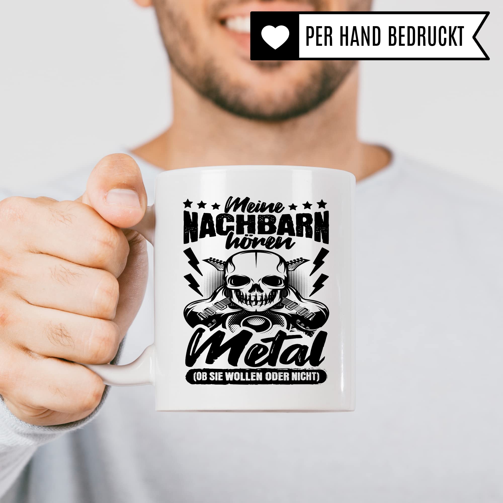 Metal Tasse Rocker Kaffeetasse Metal Fan Geschenkidee Kaffee-Becher Metalic Geschenk Spruch lustig Humor Teetasse Witz Meine Nachbarn hören Metal