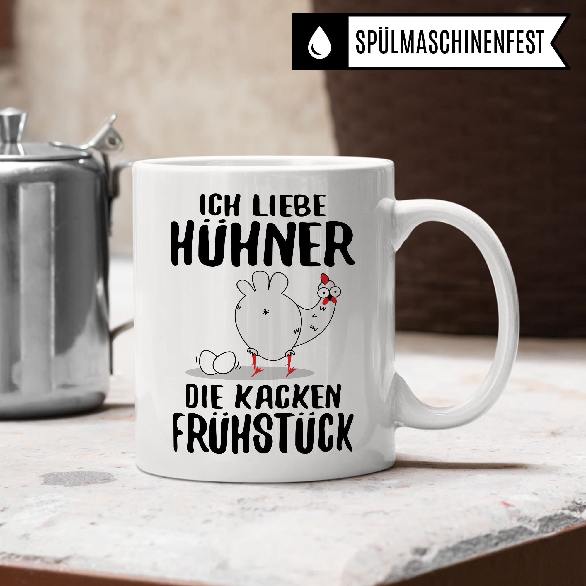 Hühner Tasse, Ich liebe Hühner die kacken Frühstück, lustig Hühnerhalter Geschenk für Landwirt Bauer Hühnerbesitzer, witzige Frühstück-Tasse mit Huhn-Motiv