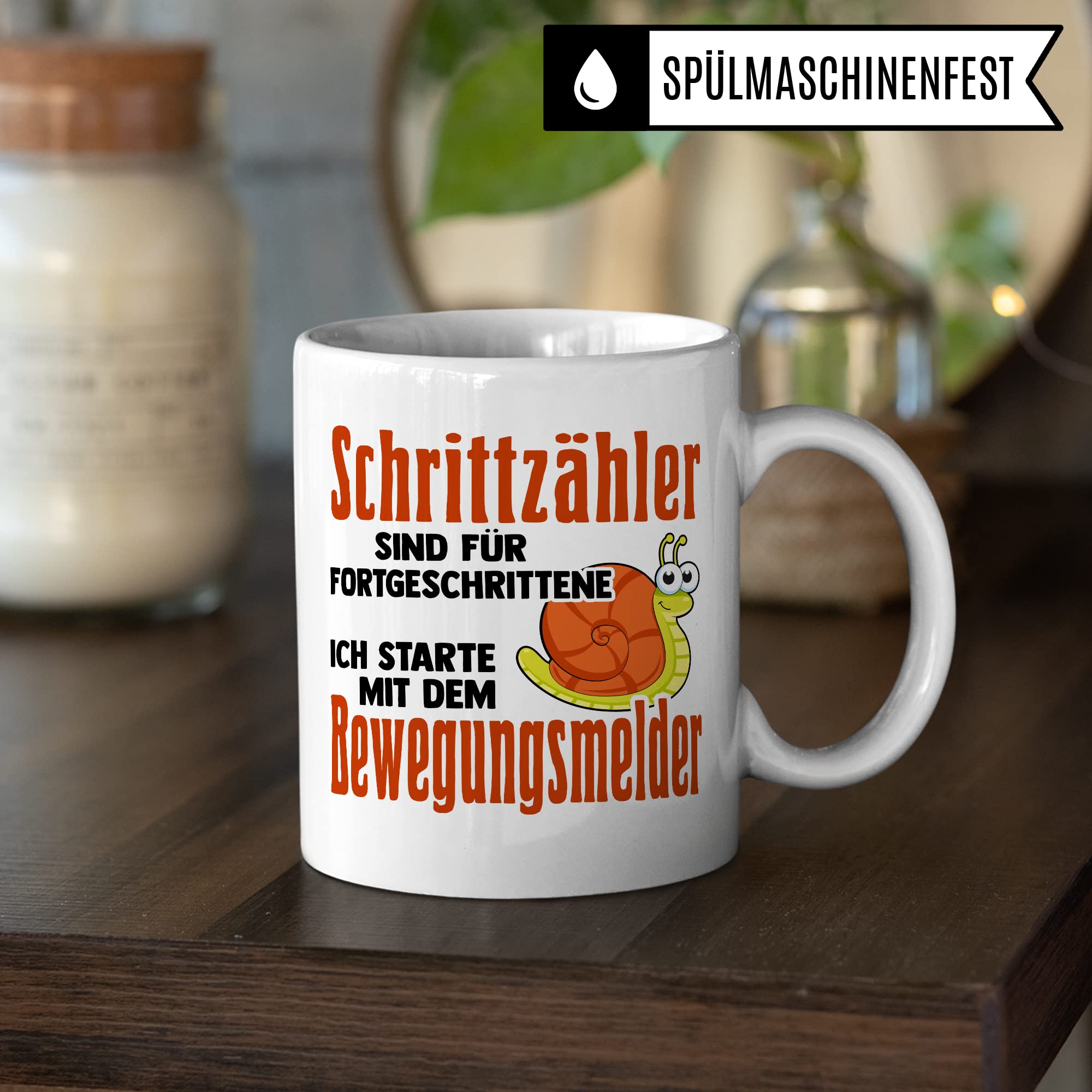 lustige Tasse mit Spruch, Geschenk für Bewegungsmuffel Faulenzer Faulpelz Tiere Humor Sarkasmus Kaffeetasse, Schrittzähler Bewegungsmelder Tasse Büro