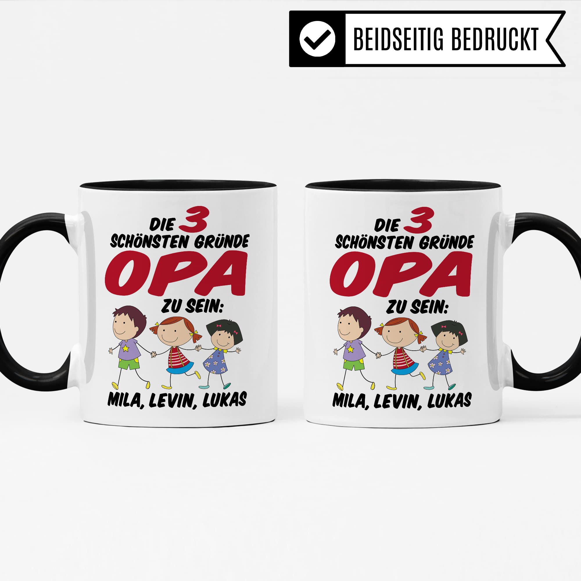 Tasse Opa personalisiert Geschenk, Die drei schönsten Gründe Opa zu sein Geschenkidee Enkel personalisierbar Kaffee-Becher Kaffeetasse mit Spruch eigene Namen Enkelkinder Großvater