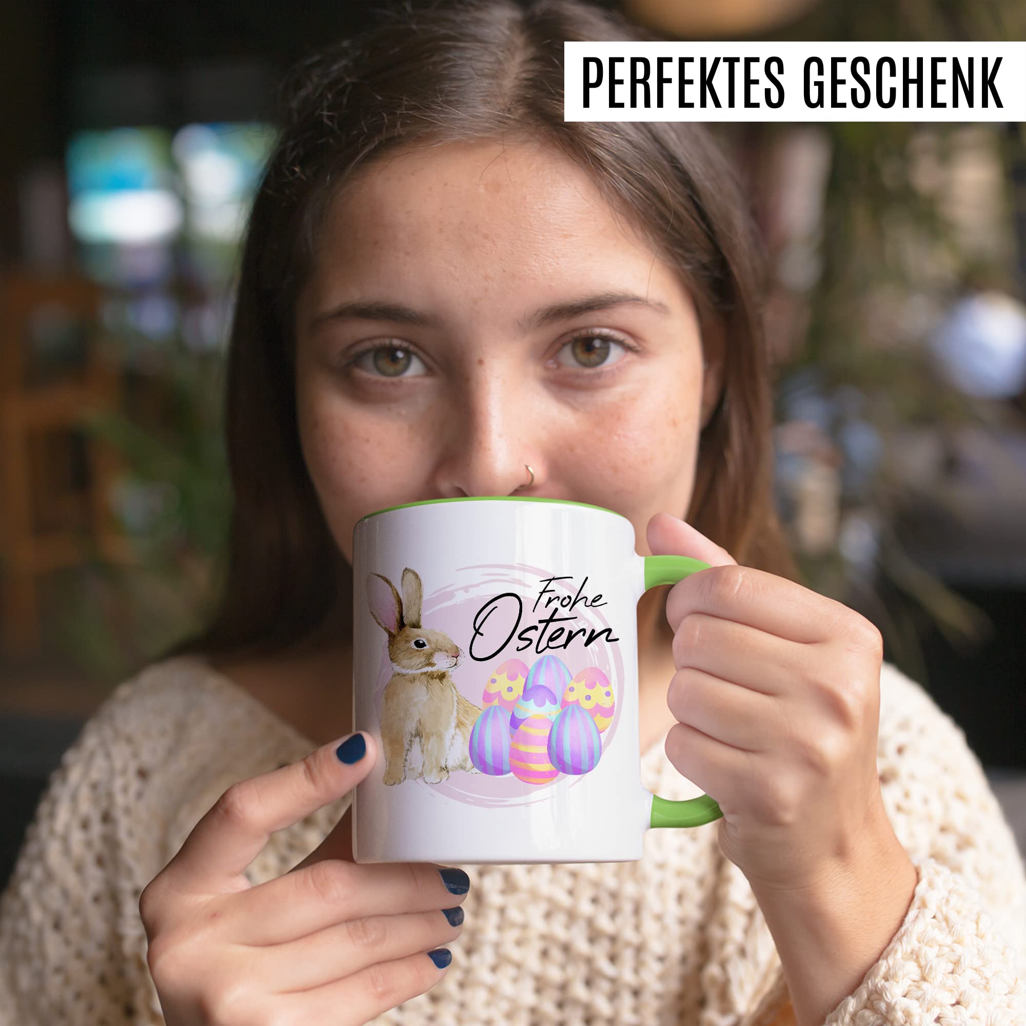 Ostern Tasse Geschenk, Frohe Ostern Geschenkidee Kaffeetasse mit Spruch Ostergeschenk Ostersonntag Kaffee-Becher Teetasse Grüße Mitbringsel