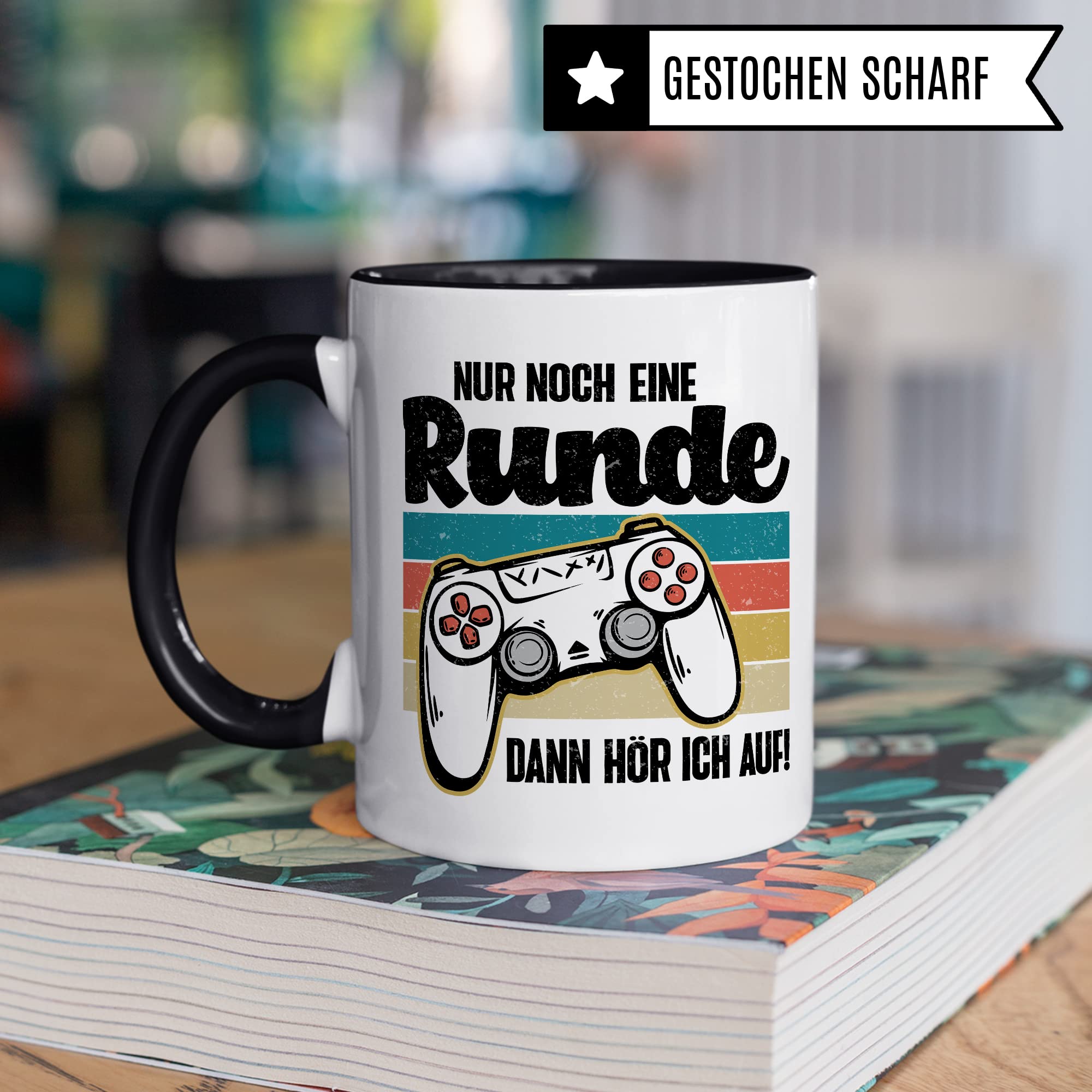 Tasse Gamer, Nur noch eine Runde - dann hör ich auf! Geschenkidee für Computerspieler, Gaming-Fans und Zocker Kaffee-Becher Nerd Gaming Kaffeetasse mit Spruch lustig Geschenk