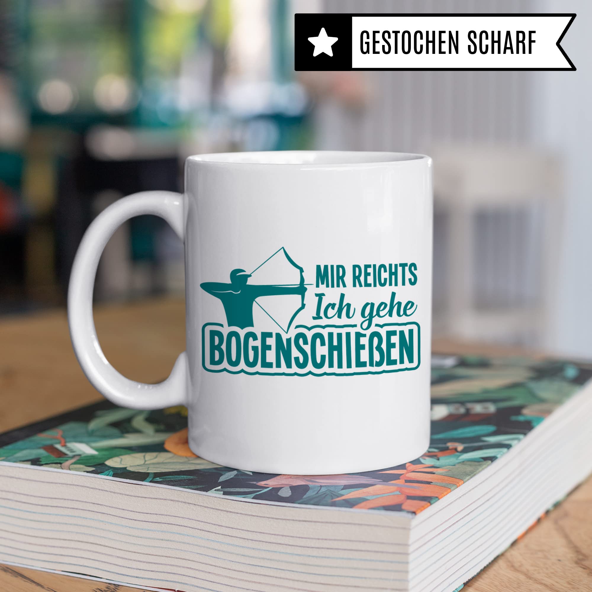 Bogenschießen Tasse, Bogensport Geschenk lustig, Tasse mit Bogen Motiv, Pfeil und Bogen Geschenkidee, Pfeilbogen Kaffeebecher Teetasse, Sportschütze Geburtstagsgeschenk