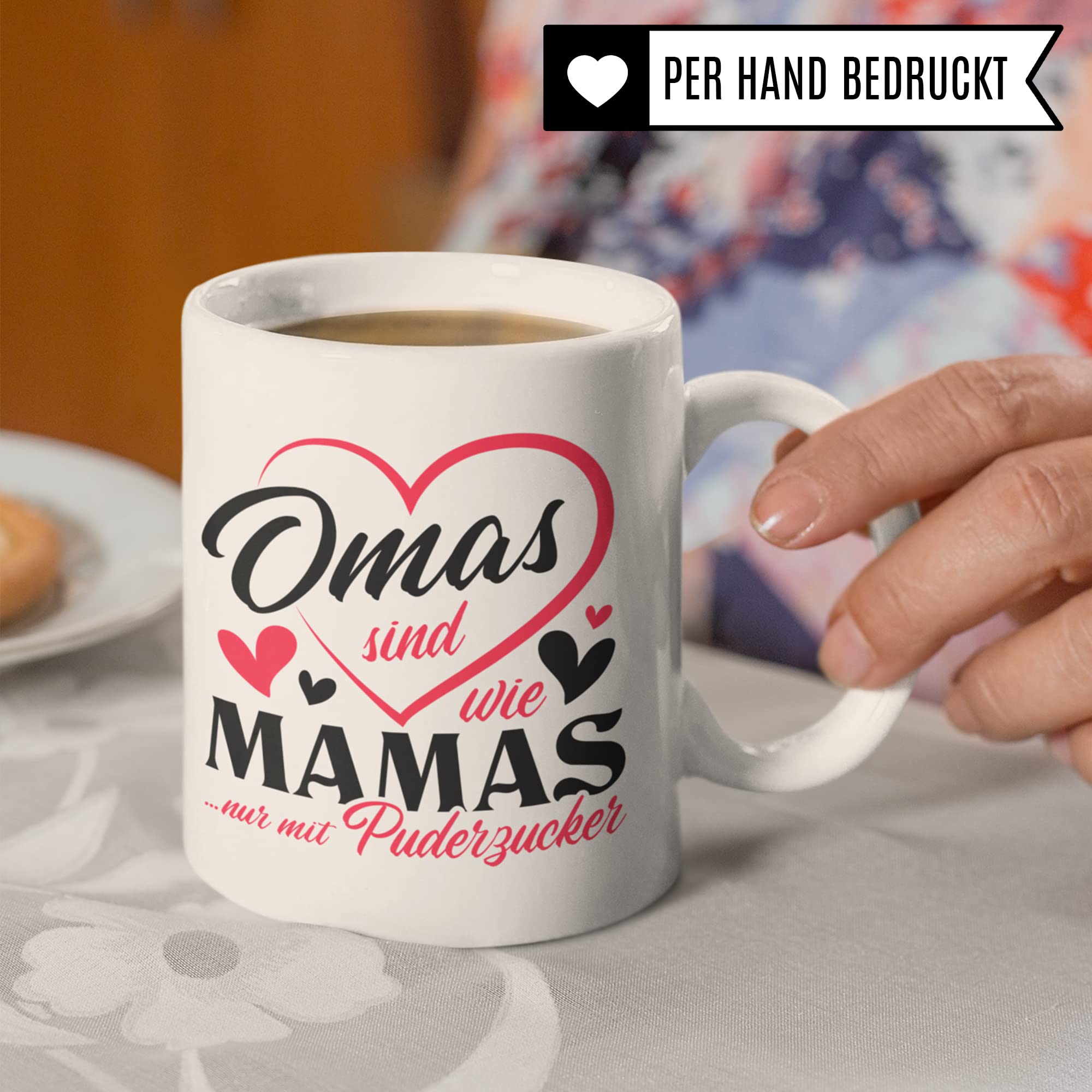 Tasse Oma Spruch Puderzucker | Oma Geschenke zum Geburtstag Weihnachten Muttertag | Kaffeetasse Großmutter Geschenke für Oma von Enkelkind | Grossmutter Enkel Kaffee-Becher