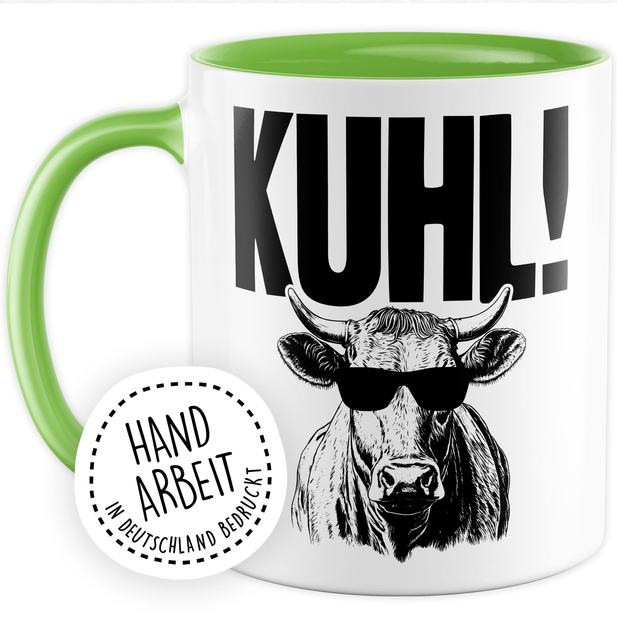 KUHL Tasse mit Spruch witzige Kaffeetasse mit Kuh Motiv Humor Geschenk Geschenkidee Kollegen Büro Kaffee-Becher lustig Freundin Kühe Sonnen Brille Cool Wortwitz Schreibfehler