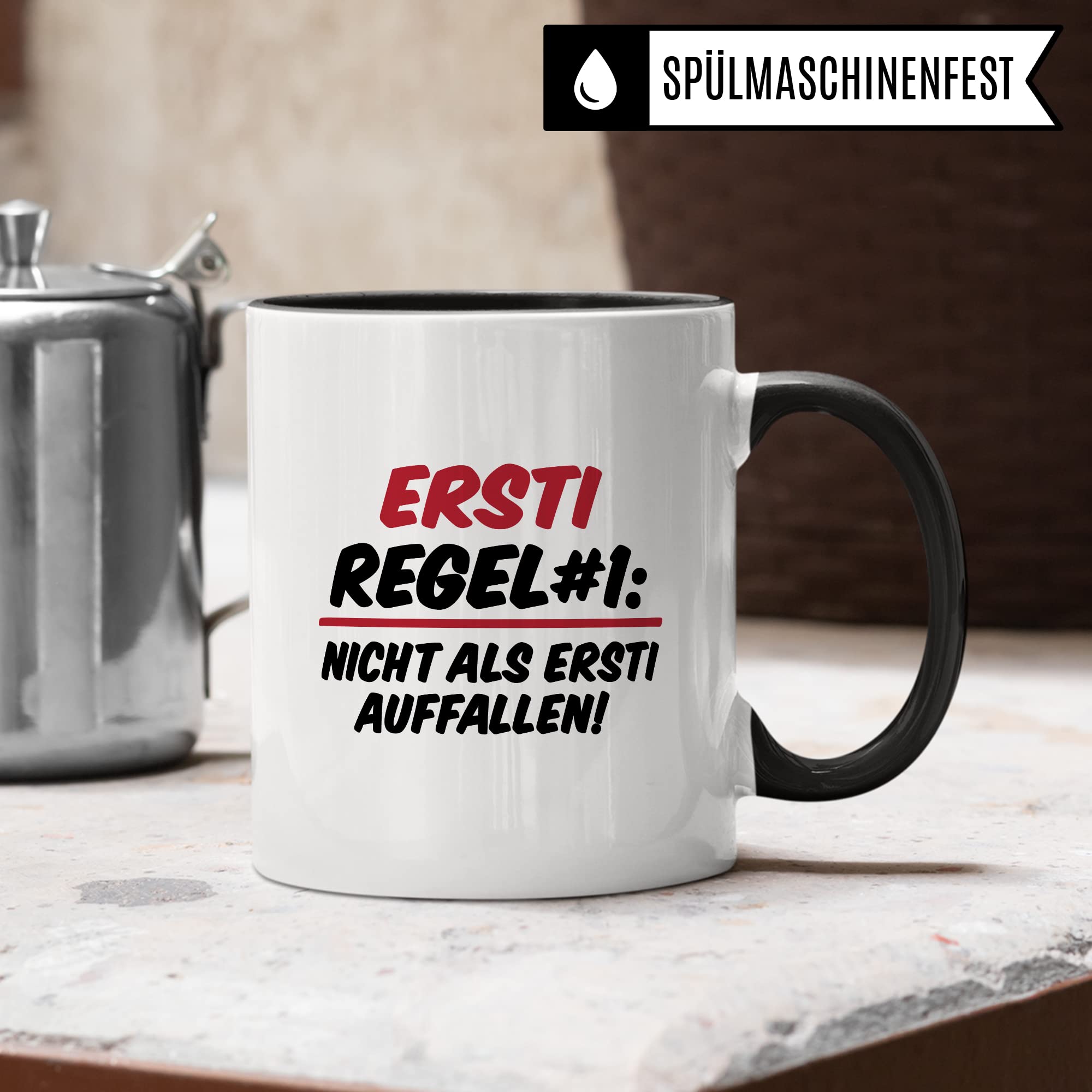 Ersti Tasse lustig Student Kaffeetasse Witz Studentin Kaffee-Becher Humor erstes Semester Geschenk Studienbeginn Geschenkidee Erstsemester Regel Nr 1 Regeln Verhaltensregeln