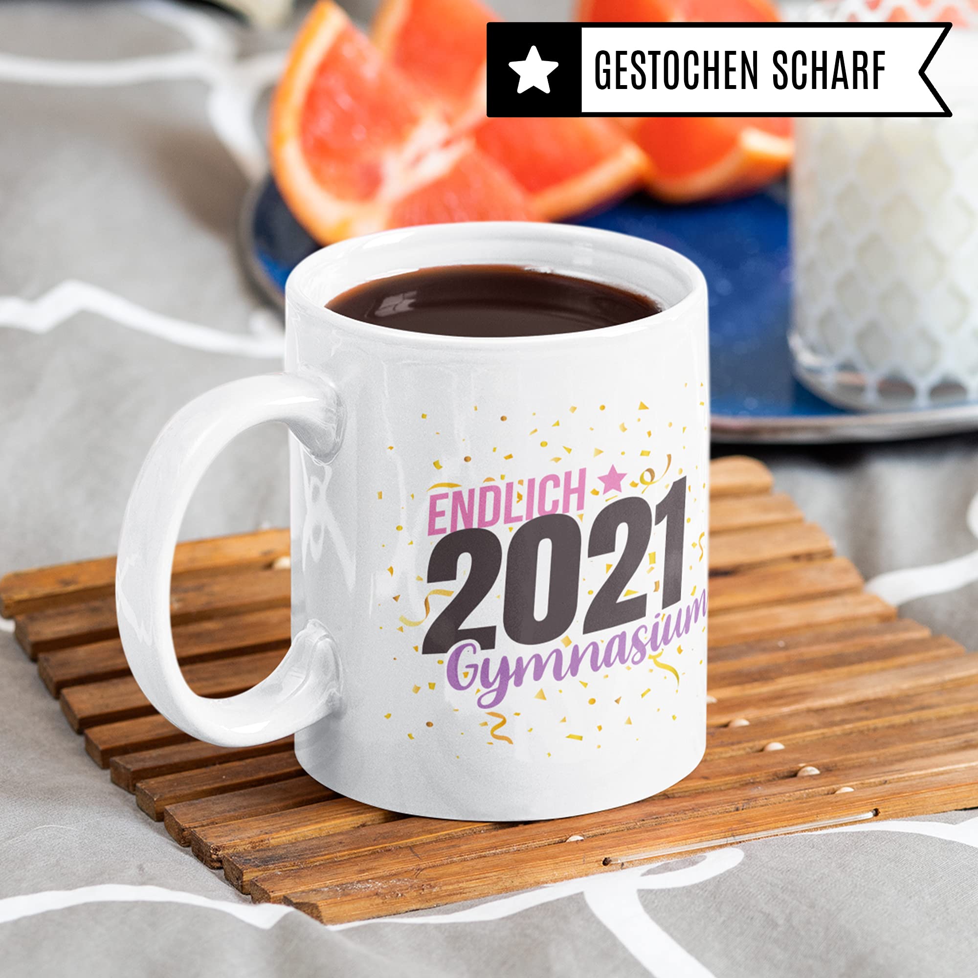 Tasse Gymnasium 5. Klasse, Geschenk Schulwechsel Übergang, Geschenkidee Übertritt Gymnasiastin, Kakaobecher Schule Schülerin Mädchen Gymi Becher