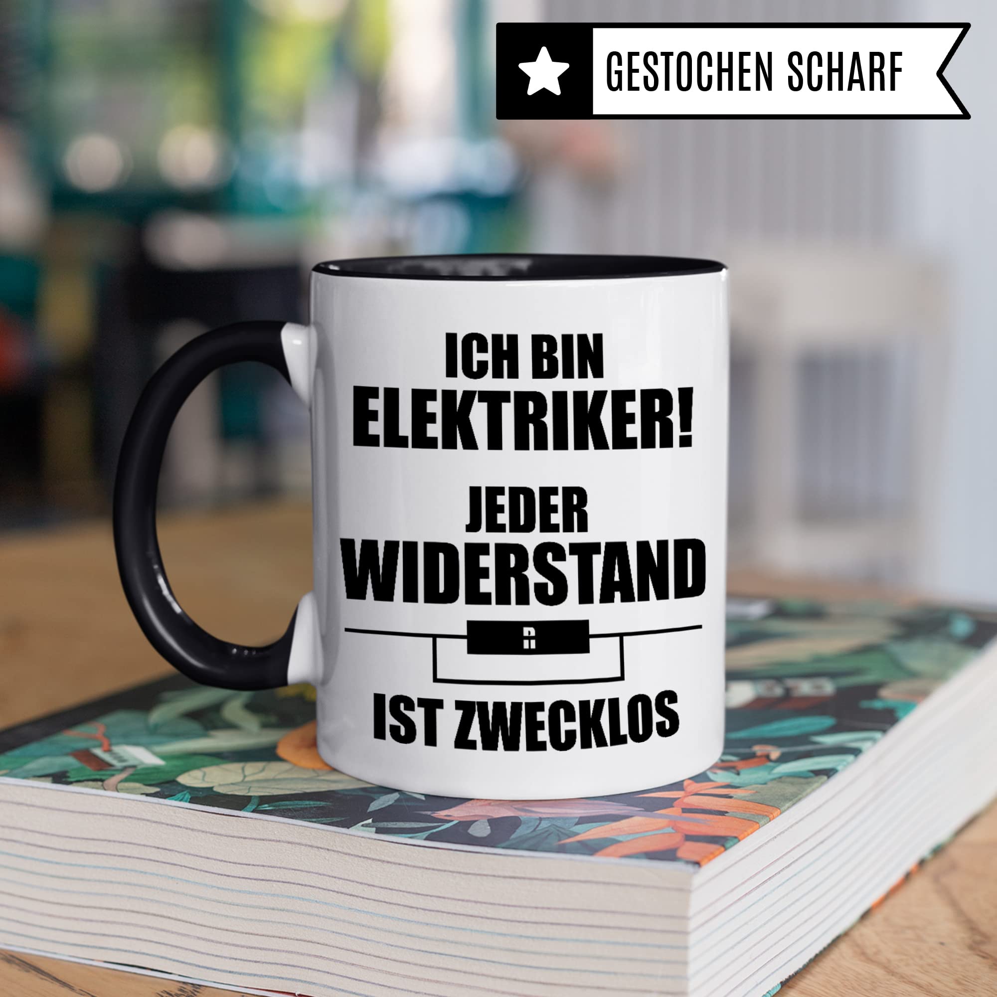 Elektriker Tasse mit Spruch lustig, Elektrikerin Kaffeetasse, Kaffeetasse Humor Witz Geschenk für Elektroinstallateur, Kaffeebecher für Männer Frauen, Ironie Teetasse Wortwitz