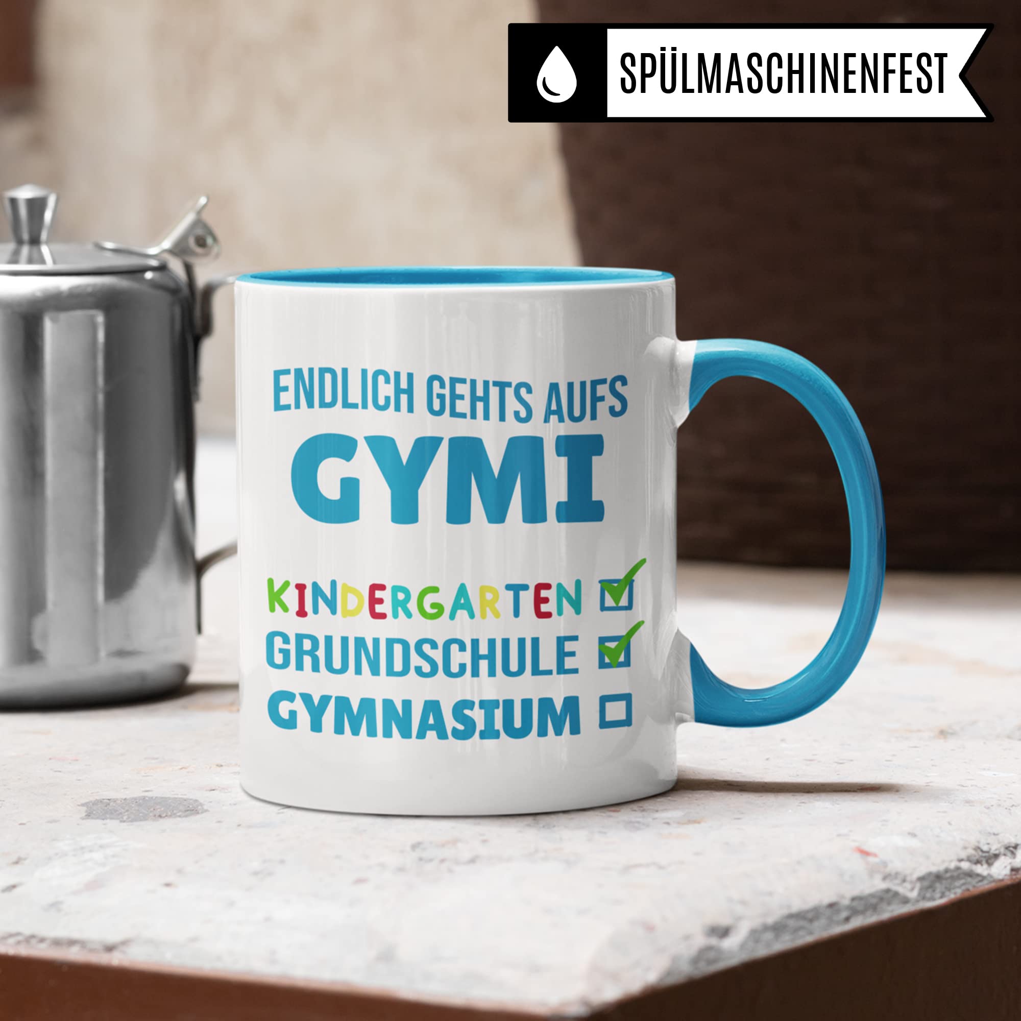 Tasse 5. Klasse Gymnasium - Geschenk Schulwechsel Grundschule Gymnasium Übergang - Geschenkidee Übertritt Gymnasiast Jungen - Kakaobecher Schule Schüler Gymi Becher