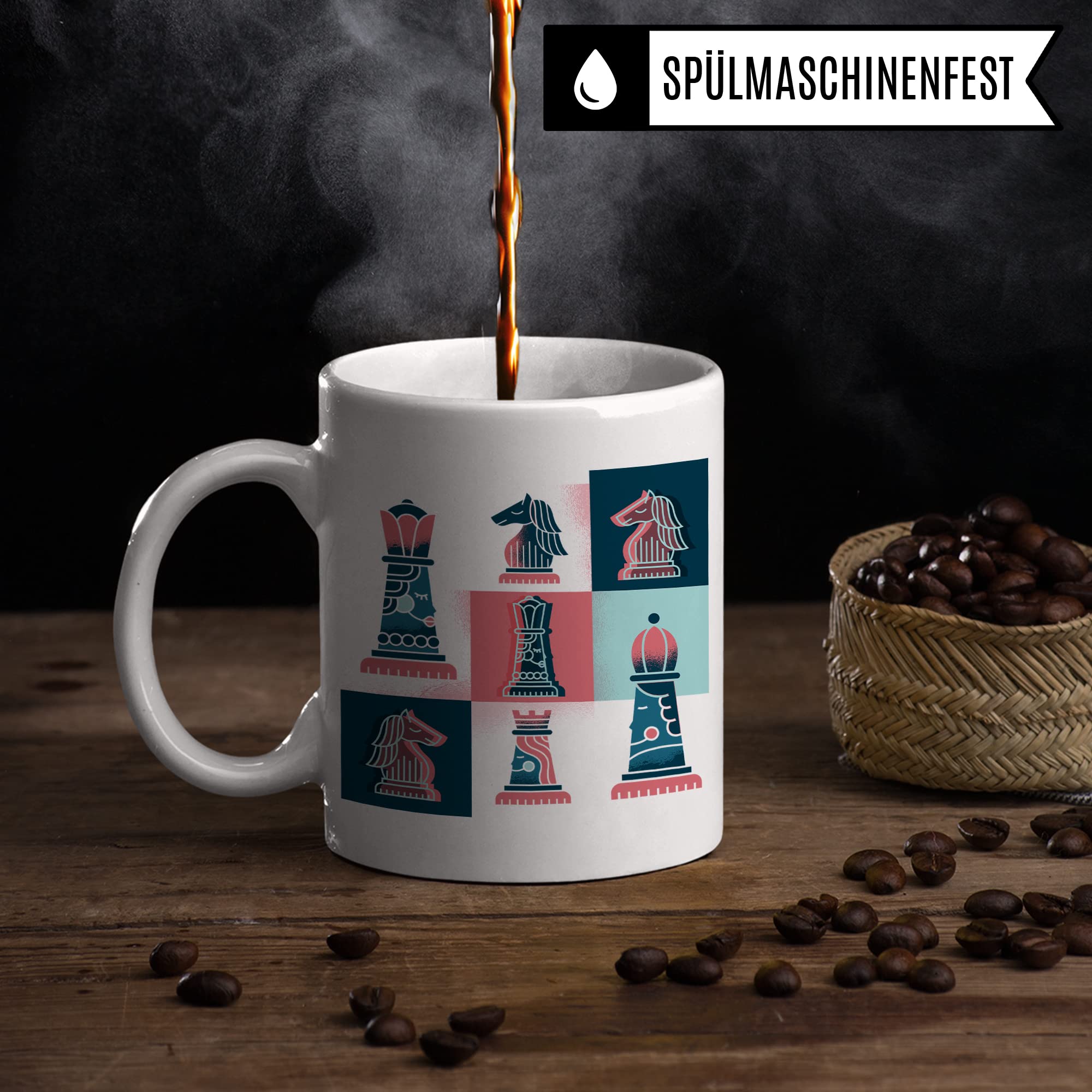 Schachfigur Tasse Geschenkidee, Kaffeetasse Schach Motiv, Kaffeebecher Schachspielen Humor Witz Geschenk für Schachspieler, Schachspiel Teetasse