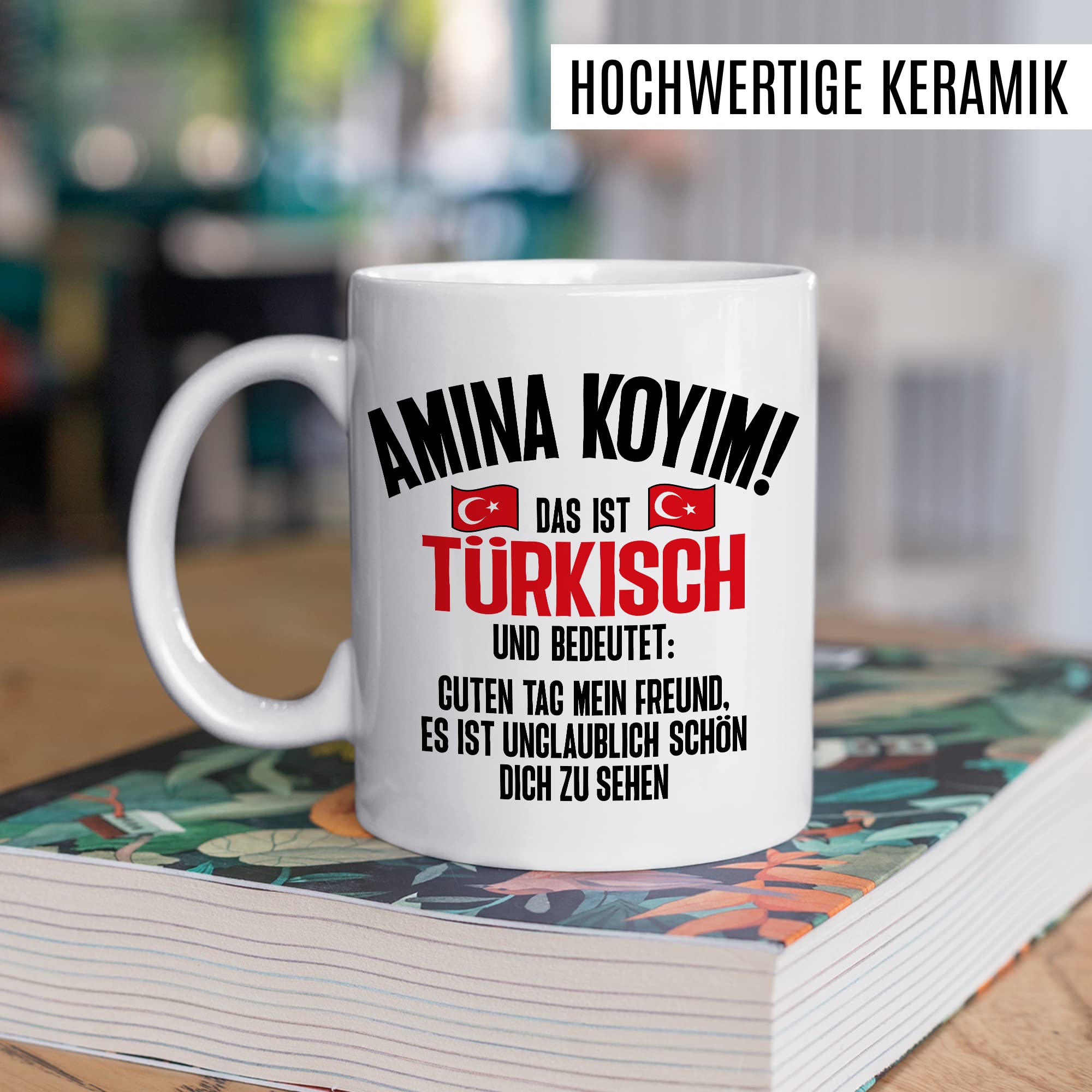 Amina Koyim Tasse lustige Kaffeetasse mit Spruch türkisch Kaffee-Becher Türken Witz Amina Koyim Geschenkidee Türke Türkin Geschenk Türkei türkisch Sarkasmus Schimpfwort Beleidigung Sprache