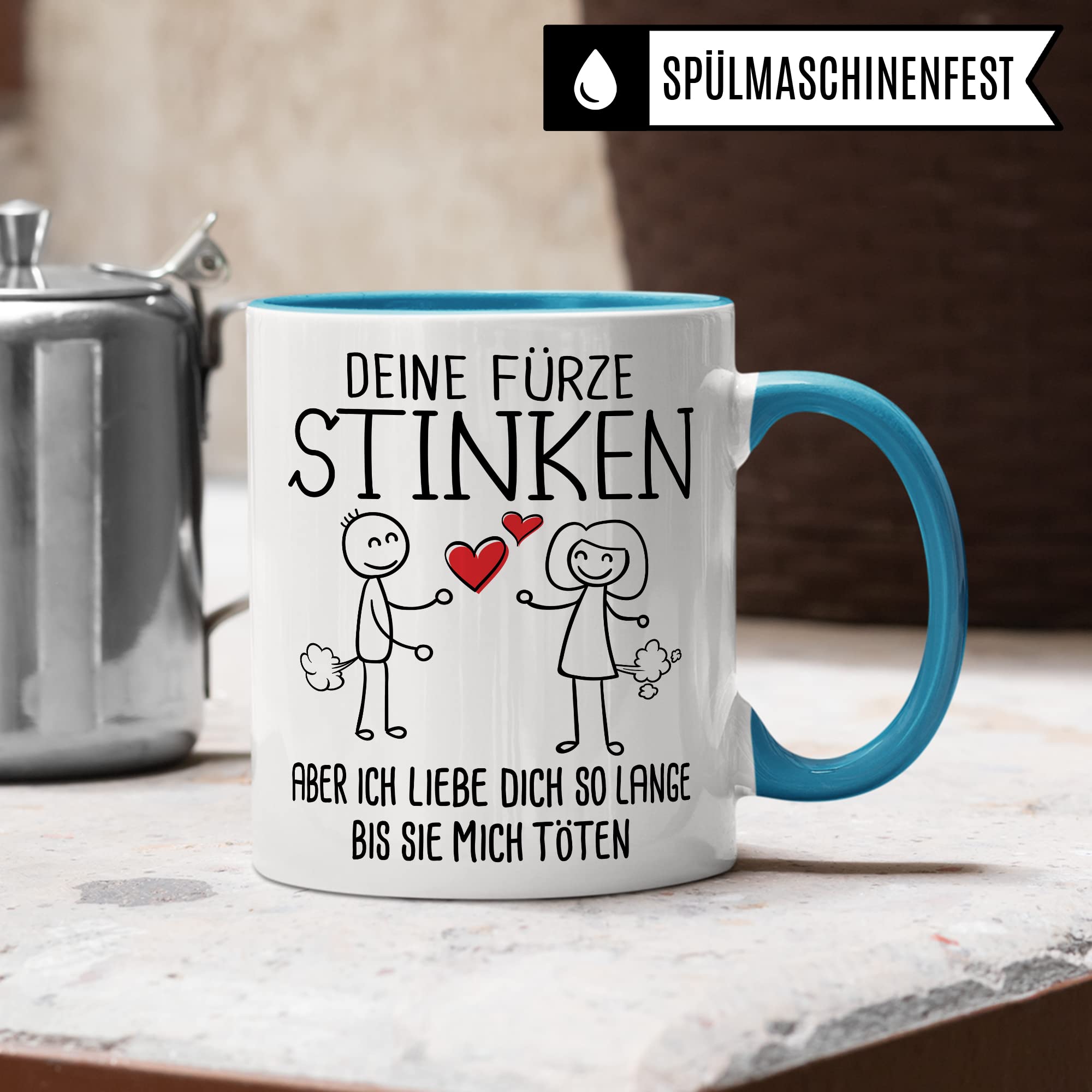 Tasse Fürze Geschenk, Deine Fürze stinken aber ich liebe dich solange bis sie mich töten Geschenkidee Ehemann Freund Partner Kaffee-Becher Kaffeetasse Tasse mit Spruch lustig