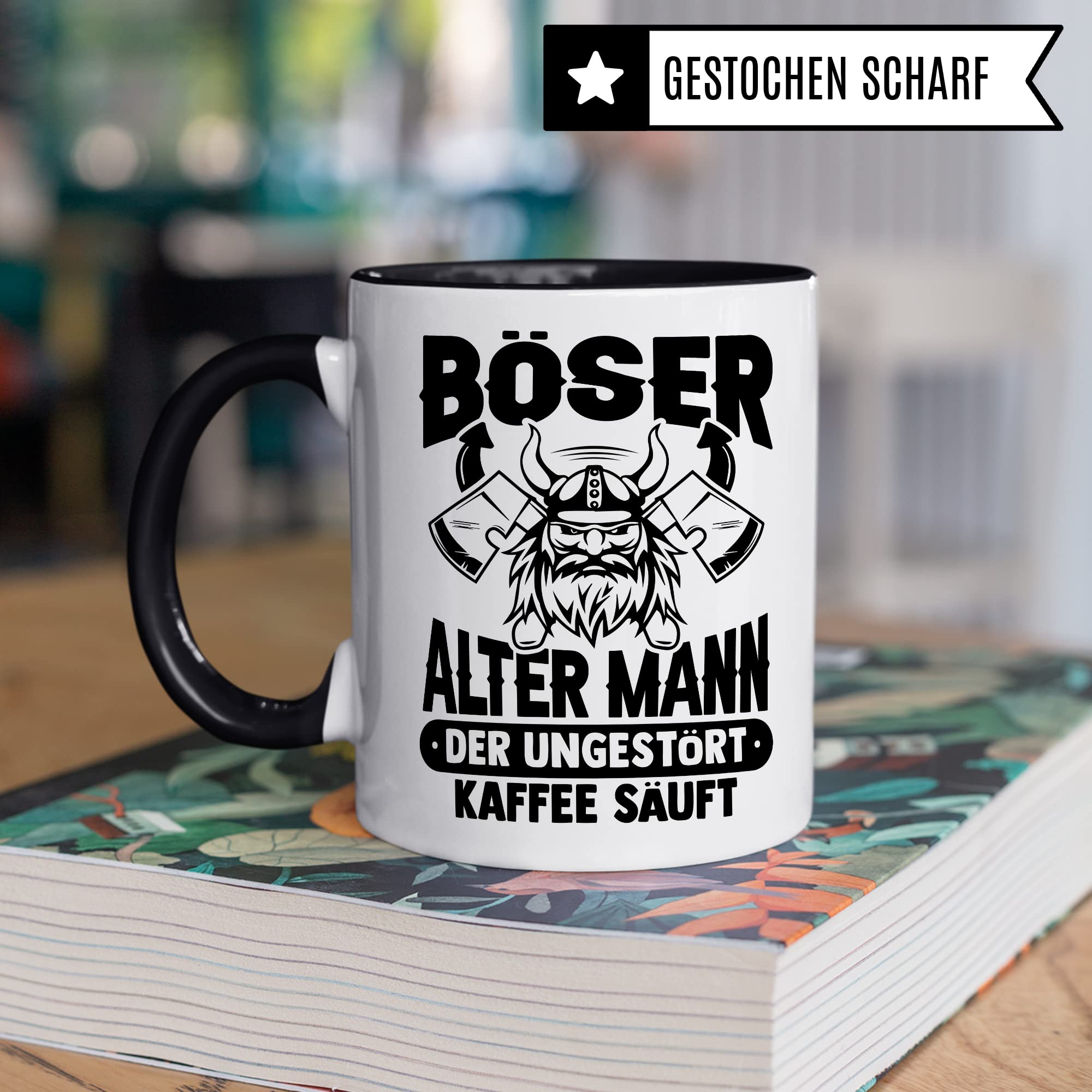 Tasse alter Mann, Böser alter Mann der ungestört Kaffee säuft Kaffee-Becher Geschenk Geschenkidee für alte Männer Papa Opa Kaffeetasse Wikinger-Motiv Tasse mit Spruch lustig