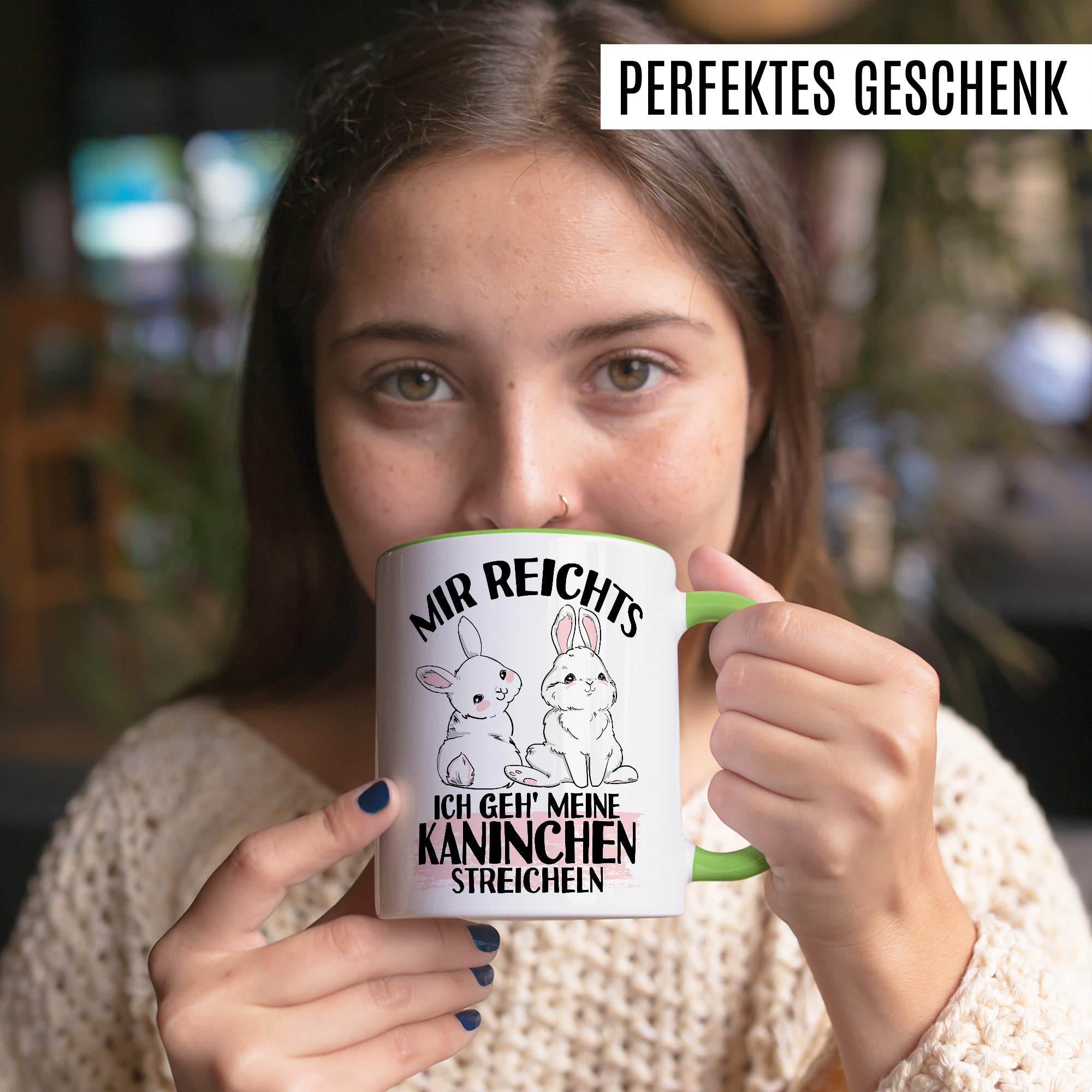 Kaninchen Tasse mit Spruch lustige Kaffeetasse mit Tier Witz Karnickel Kaffee-Becher Häschen Humor Geschenk Spruch Teetasse Haustier Hase