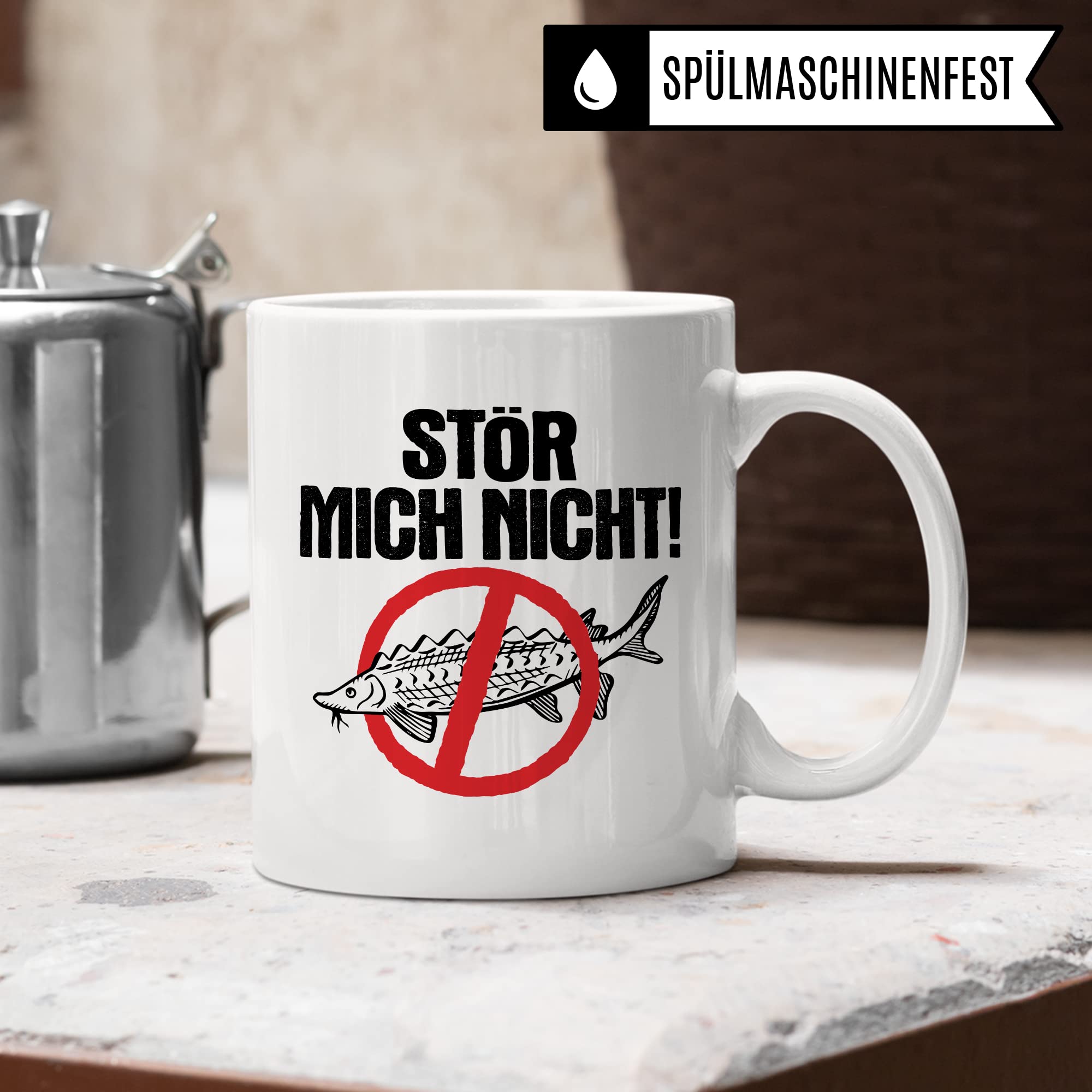 Tasse Angler Geschenk, Stör mich nicht! Geschenkidee Fischer Fisch-Liebhaber Kaffeetasse mit Spruch lustig Kaffee-Becher Wortwitz Fischart Stör Teetasse