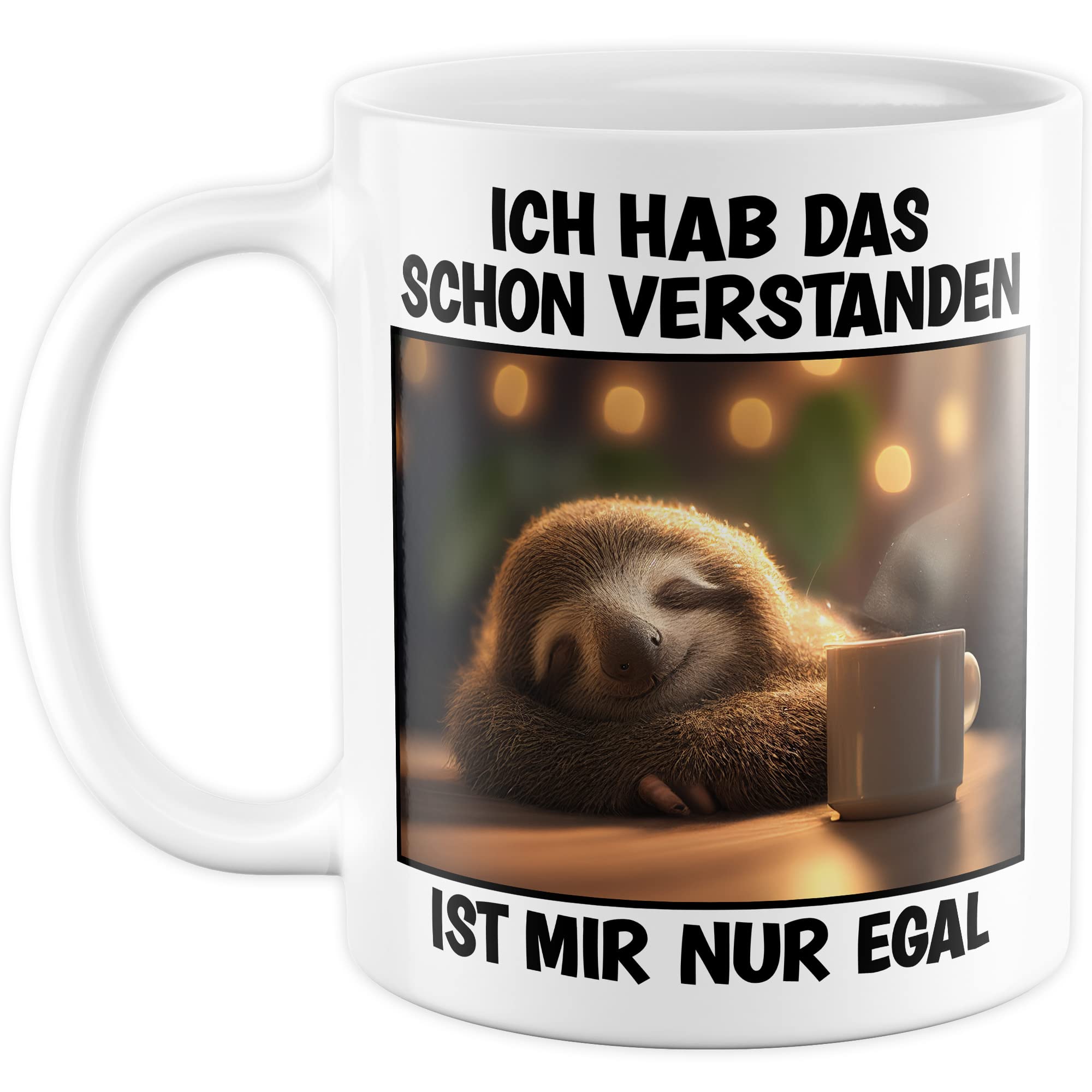 Faultier Tasse Ist mir Egal Geschenk Humor Kaffeetasse mit lustigen Spruch Büro Kaffeebecher Kollegin Geschenkidee Optimisten Teetasse