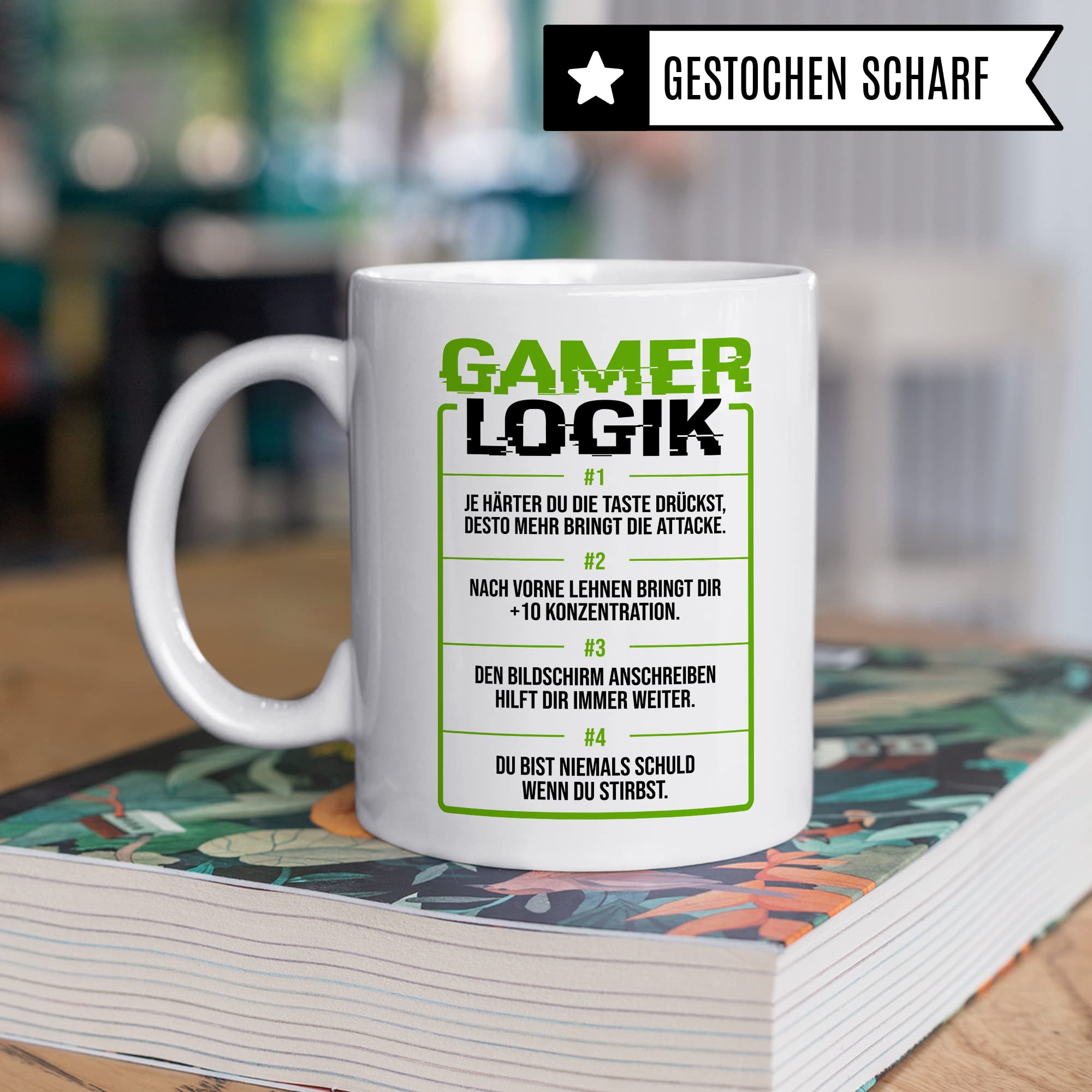 Geschenk Tasse Zocker, Gamer Logik Kaffeetasse für Computerspieler Kaffee-Becher Geschenkidee Teetasse mit Spurch lustig zocken Computer-Spiele Nerd Gaming